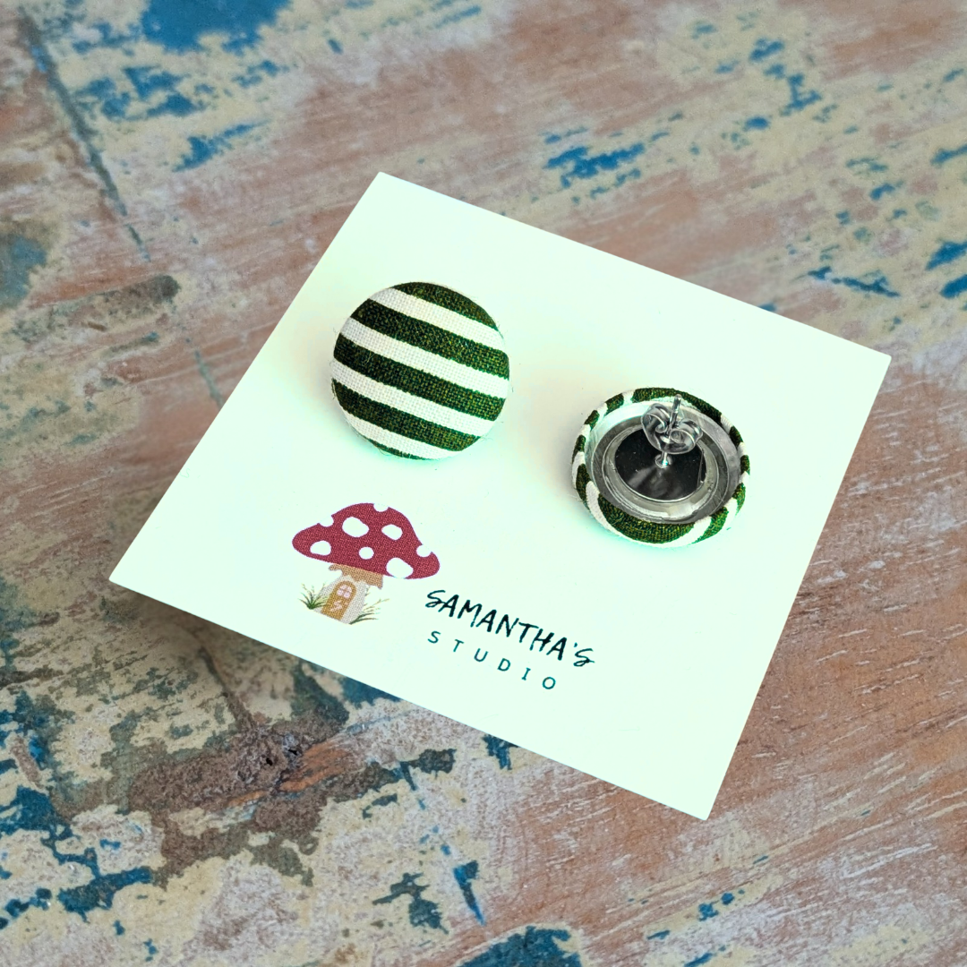 Dark Forest Green Pinstripe Earrings