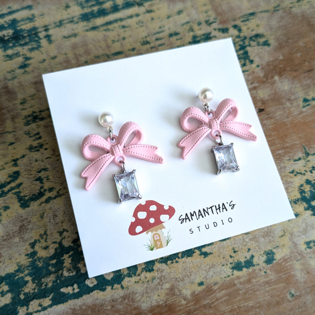 PINK BOW & BLING EARRINGS