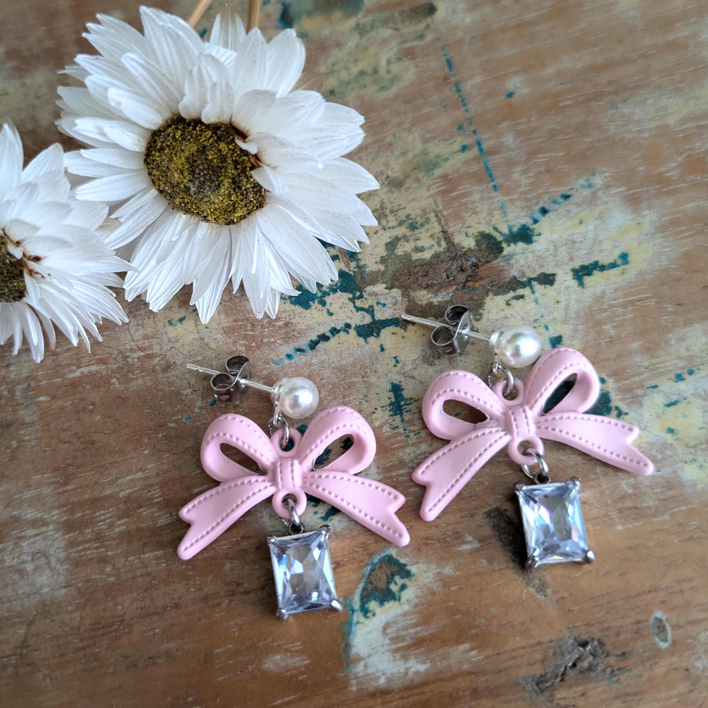 PINK BOW & BLING EARRINGS
