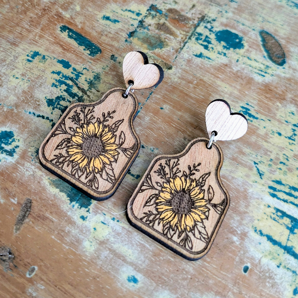 Sunflower Tag Dangle Earrings