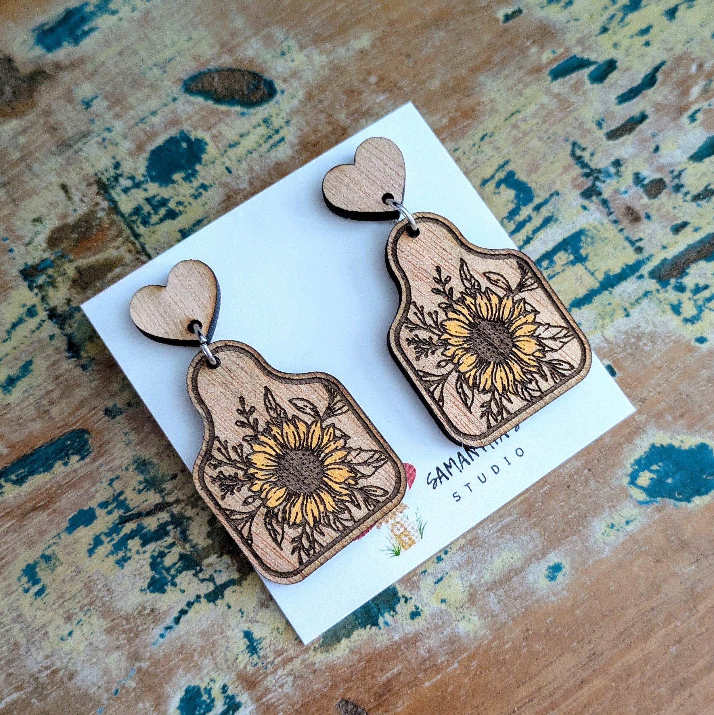 Sunflower Tag Dangle Earrings