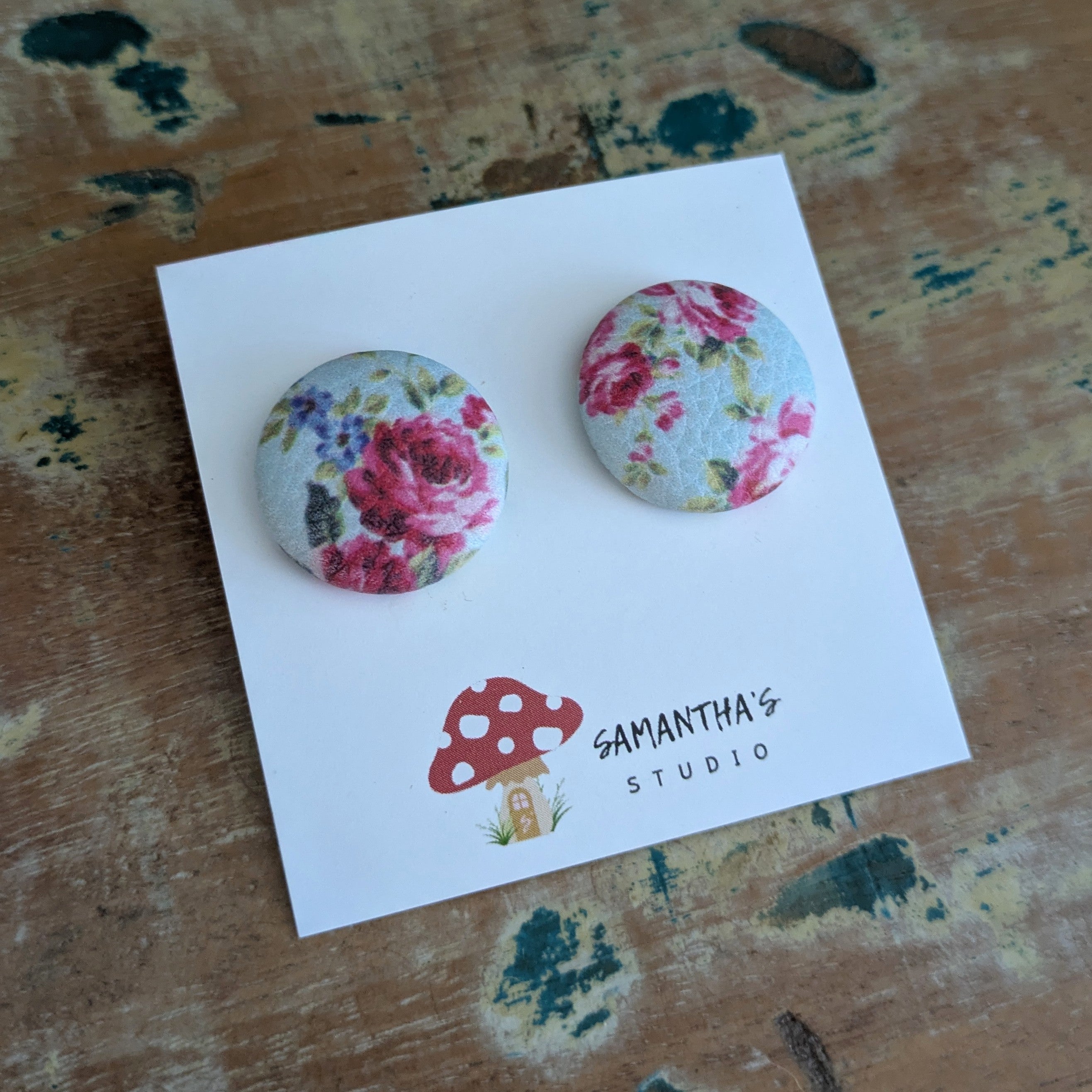 Vintage Rose button stud earrings, vintage floral earrings