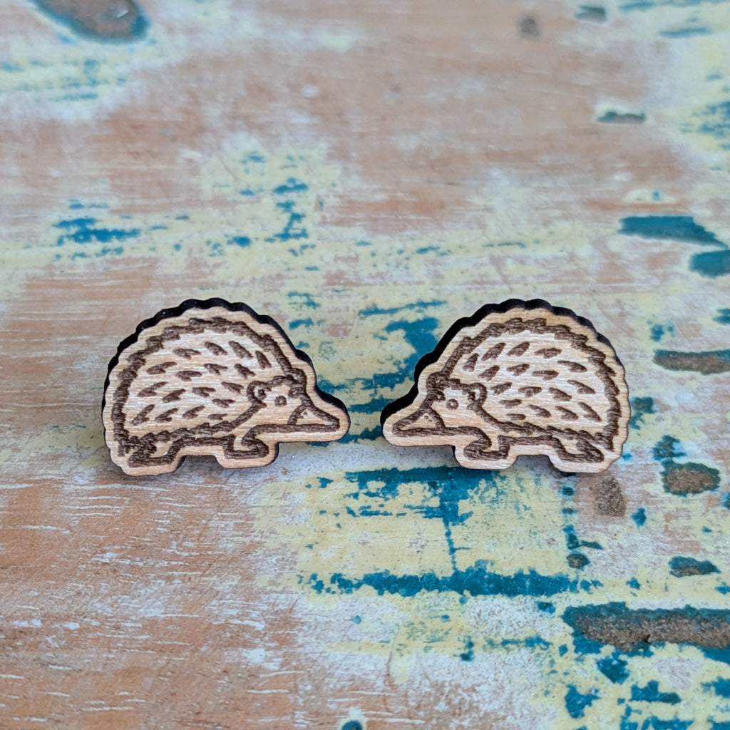 Echidna wooden stud earrings