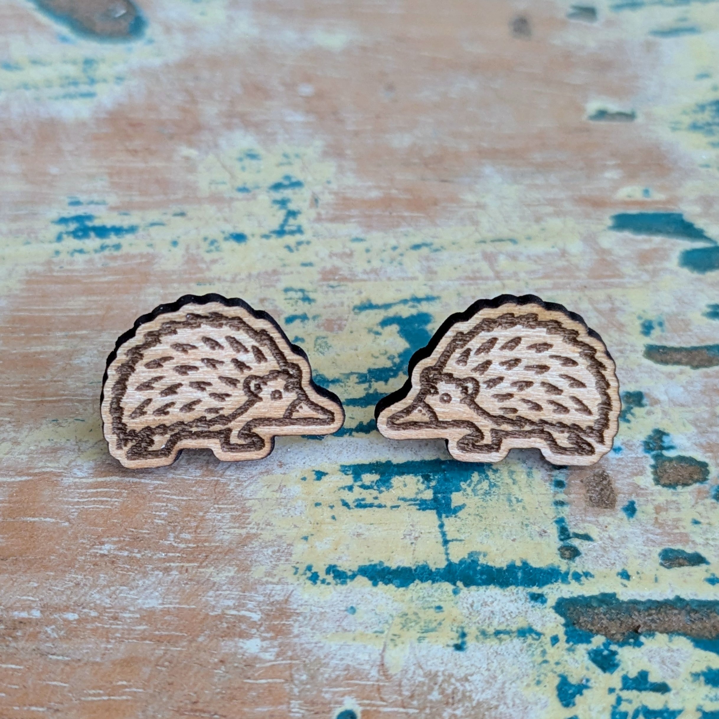 Echidna wooden stud earrings