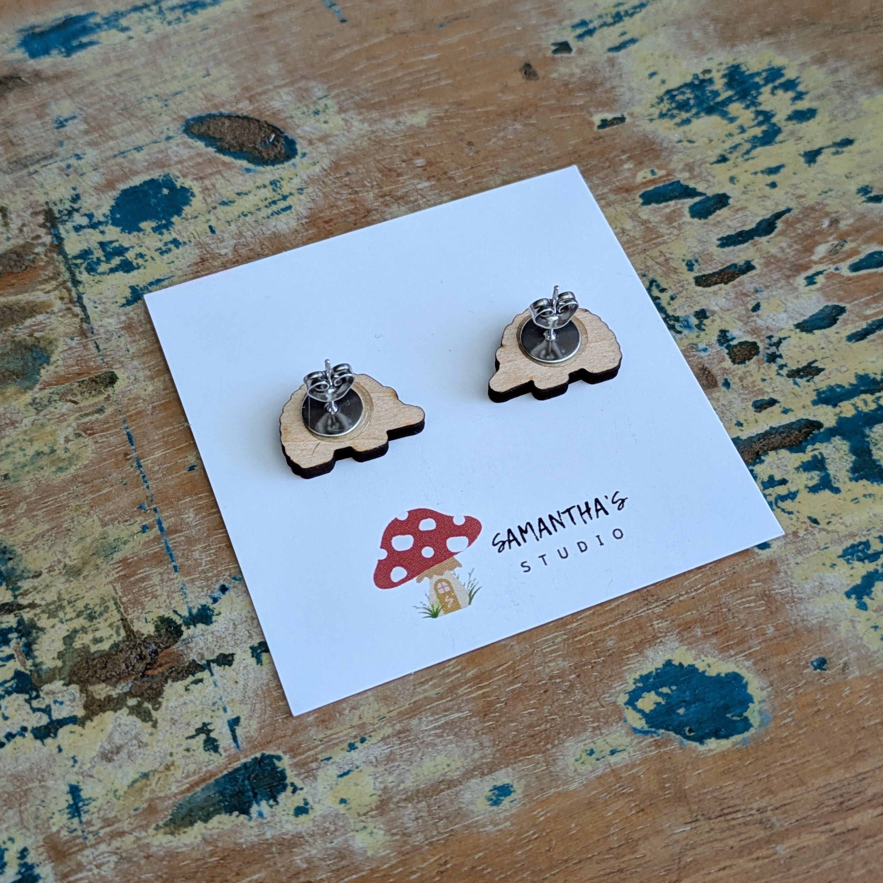 Echidna wooden stud earrings