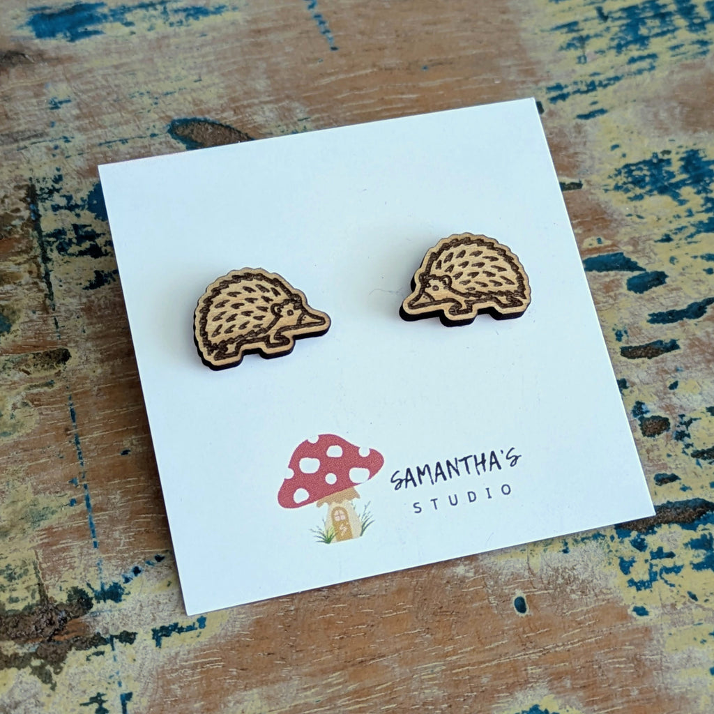 Echidna wooden stud earrings