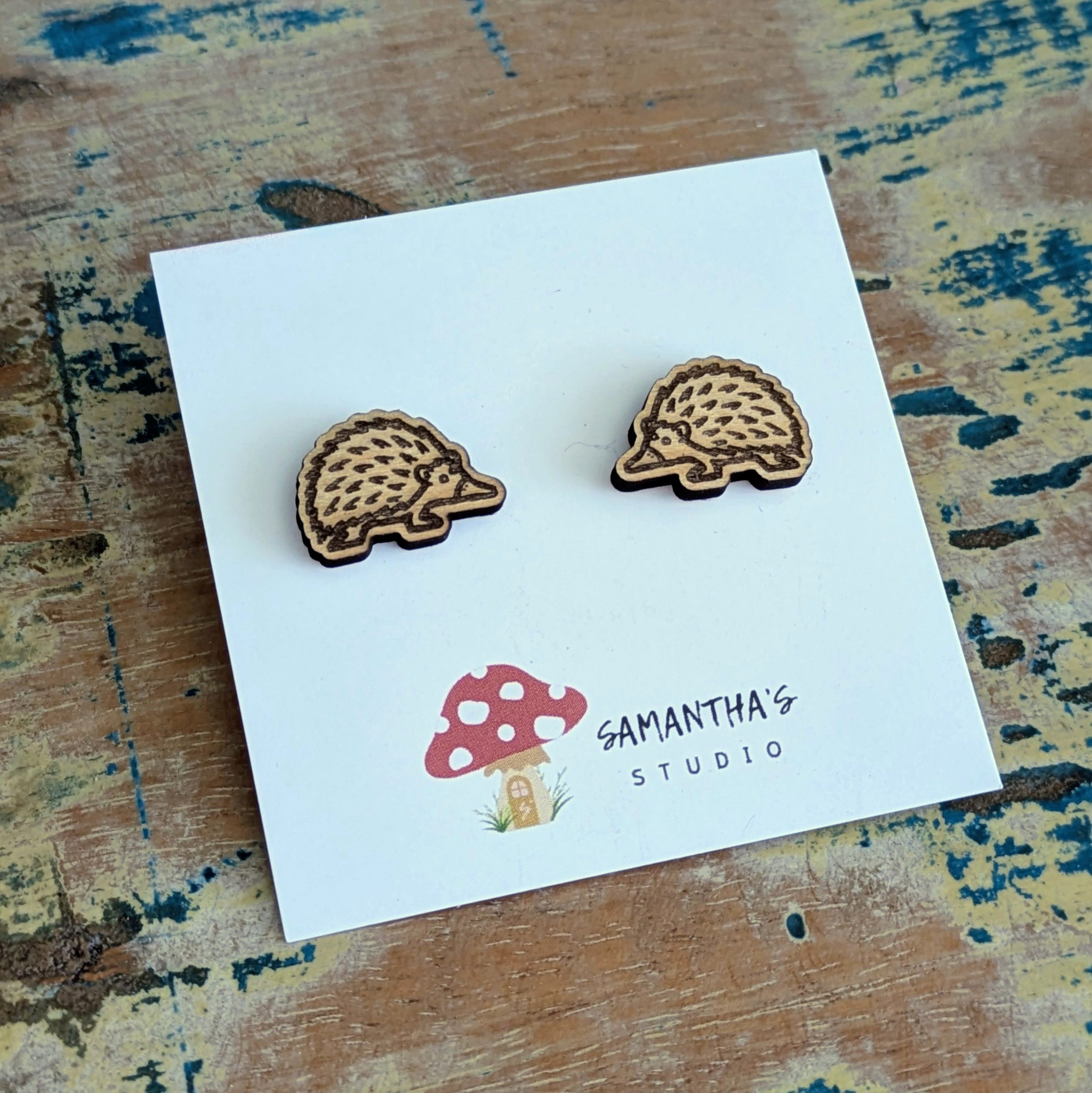 Echidna wooden stud earrings