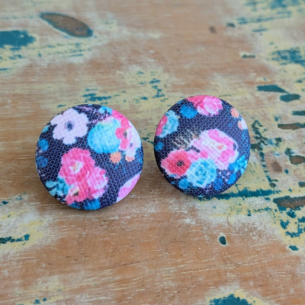 Navy Floral Button stud earrings