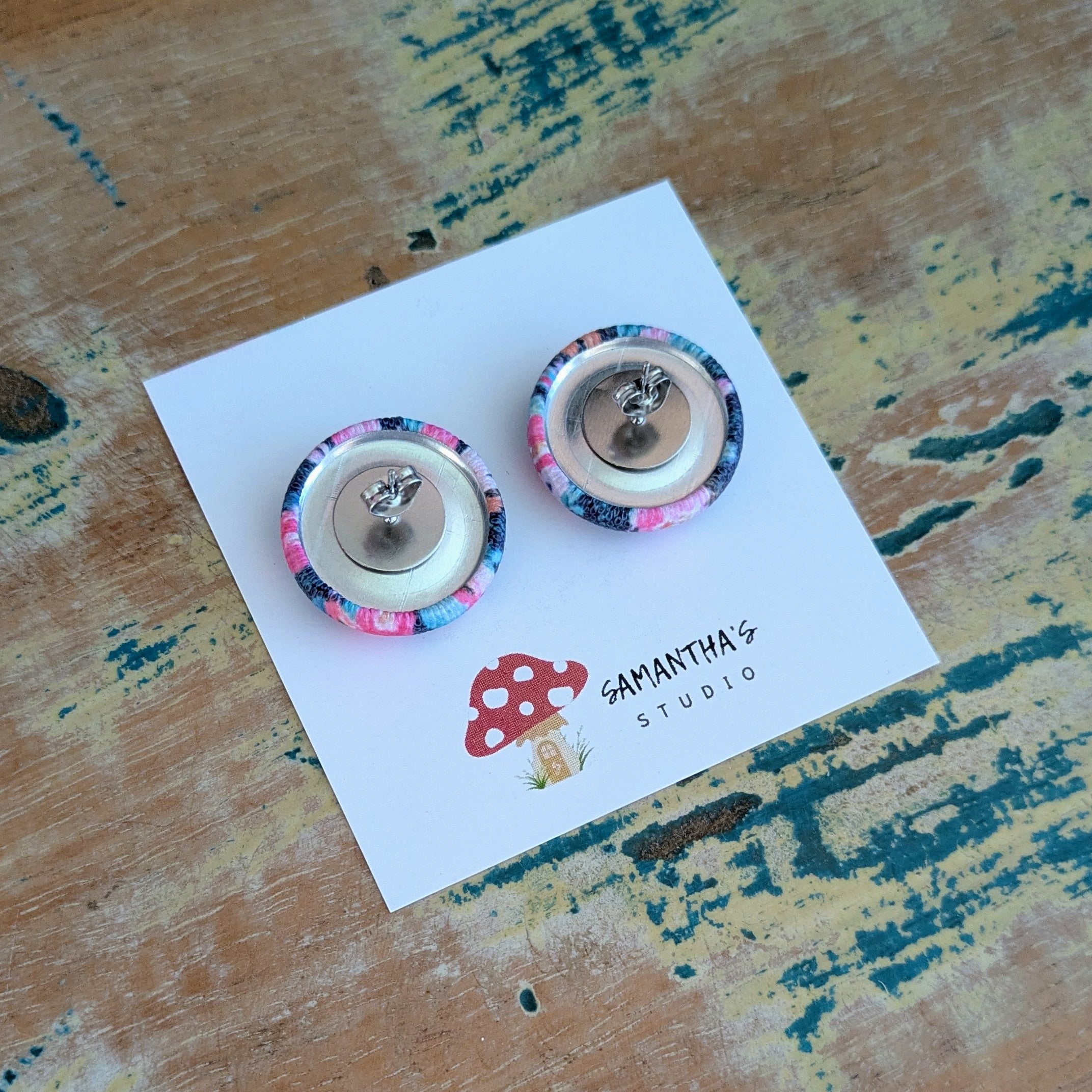 Navy Floral Button stud earrings