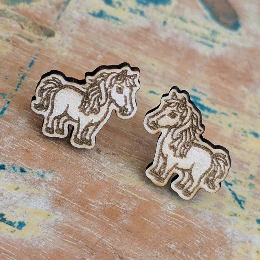 Horse wooden stud earrings