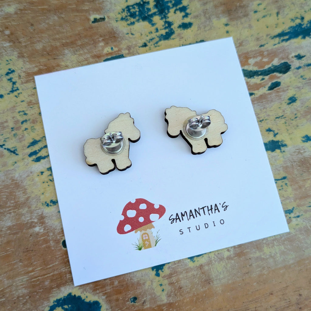 Horse wooden stud earrings