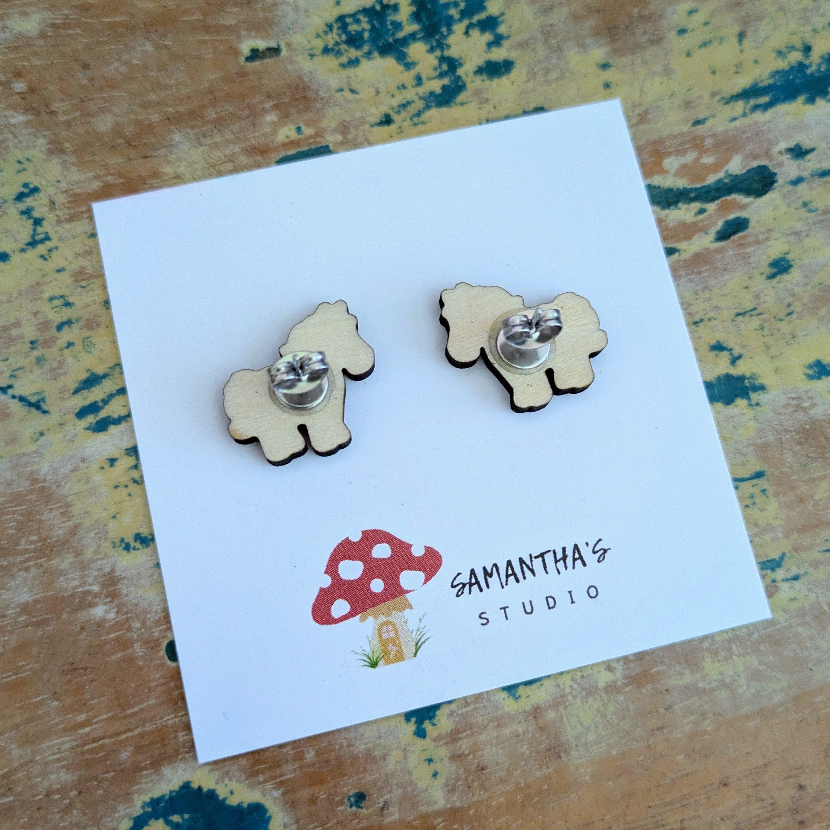 Horse wooden stud earrings