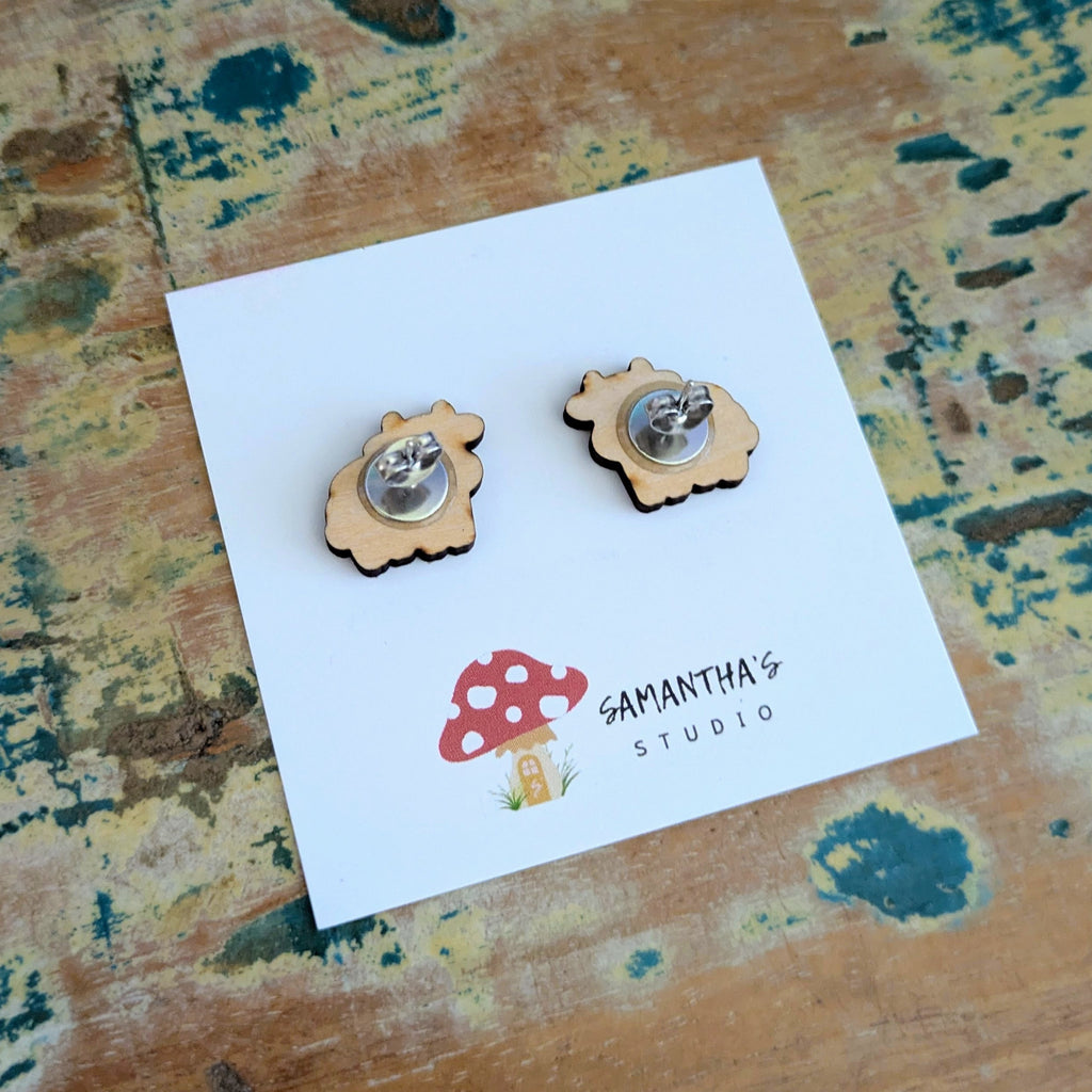 Cow wooden stud earrings