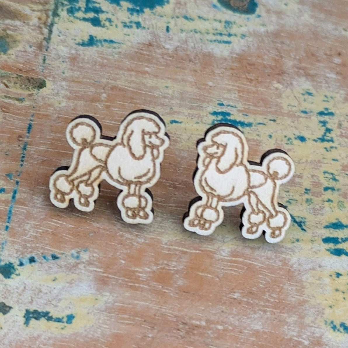 Poodle Dog wooden stud earrings