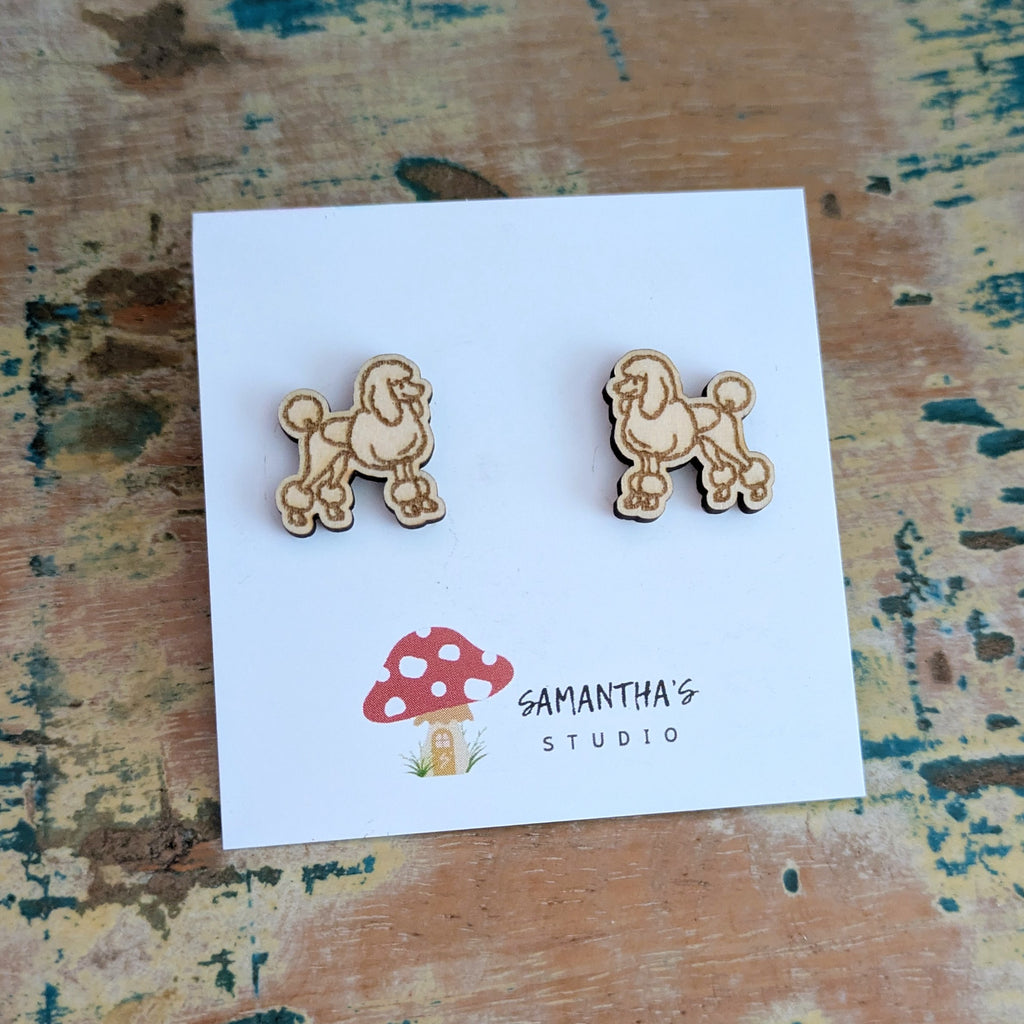Poodle Dog wooden stud earrings