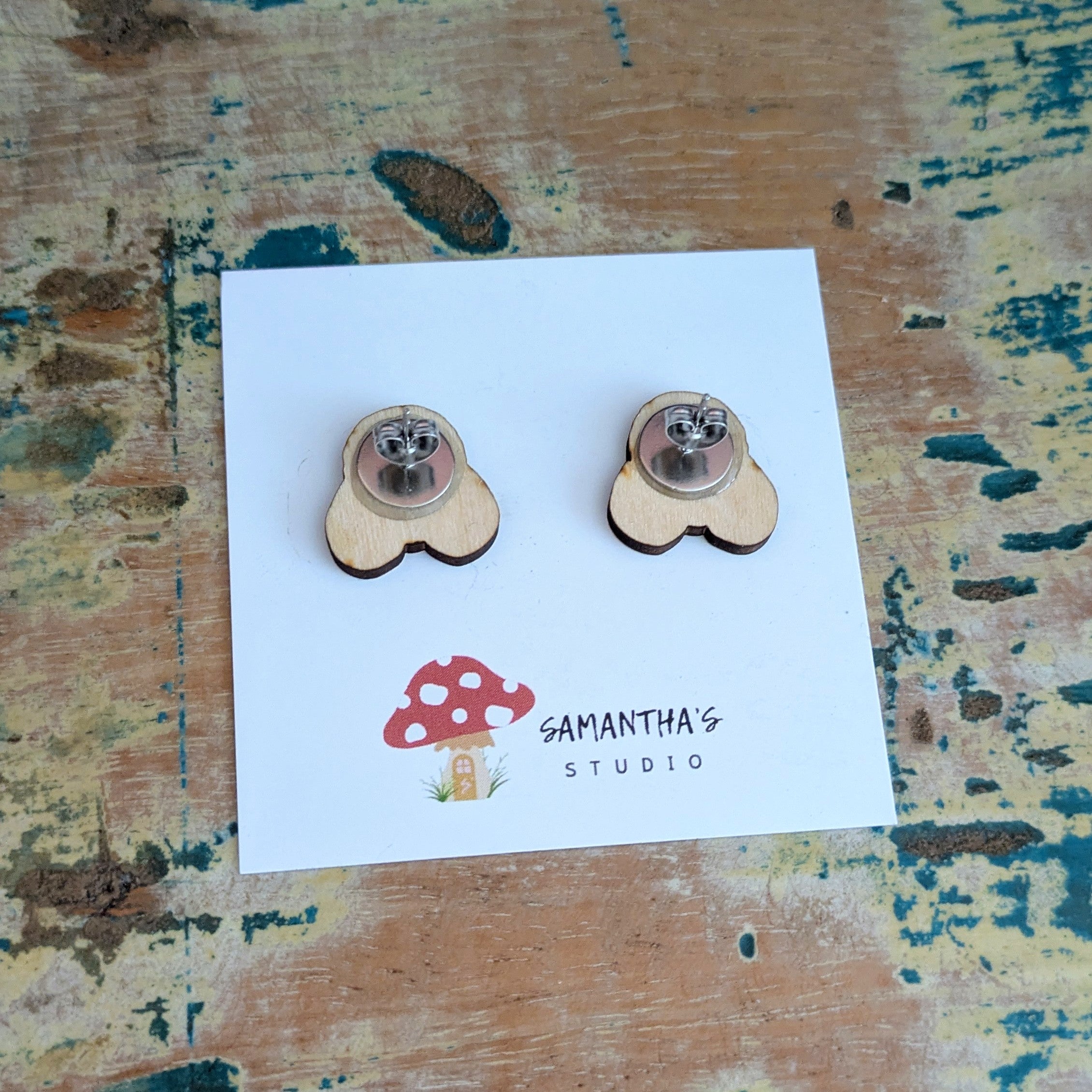 Poodle Face Dog wooden stud earrings