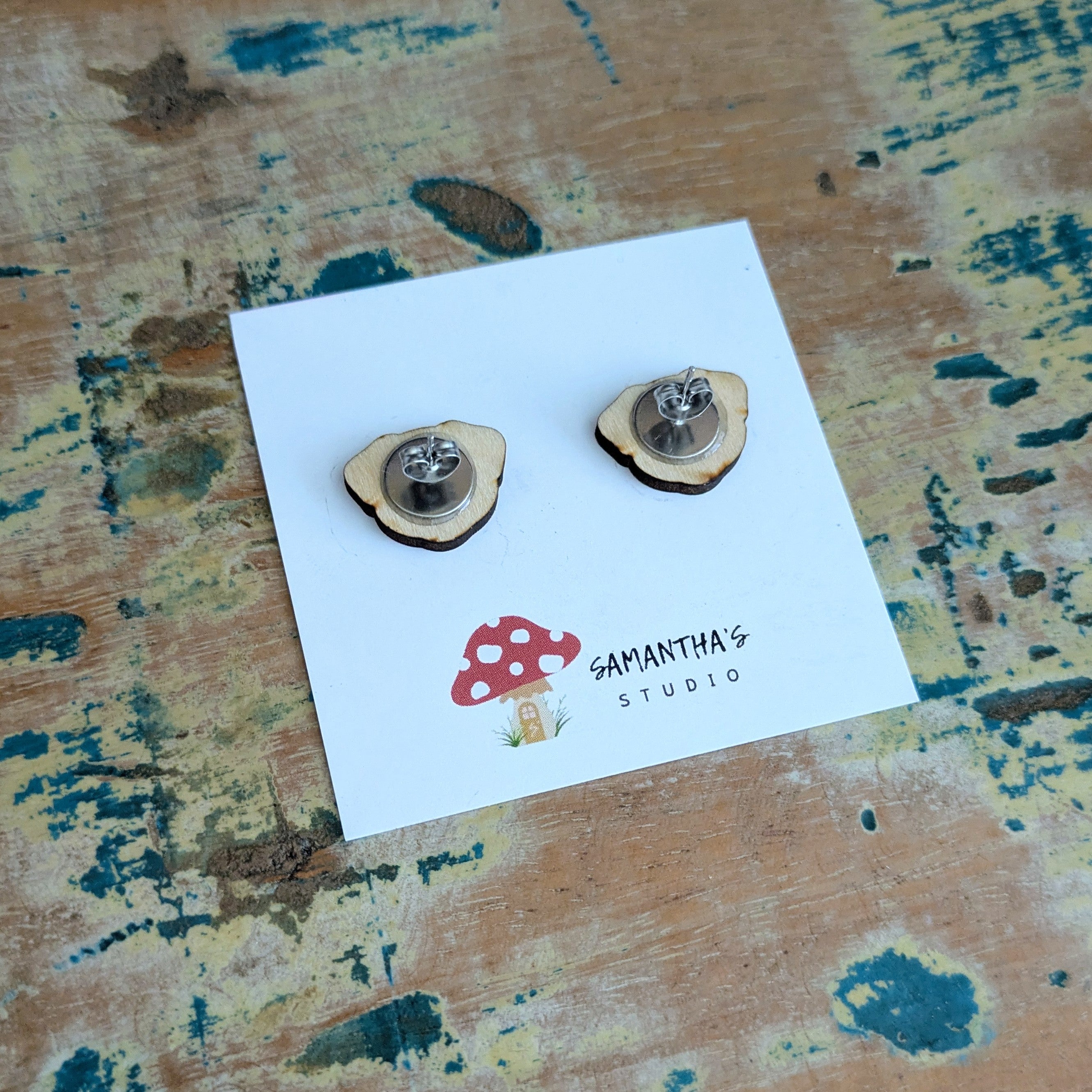 Pug Face Dog wooden stud earrings