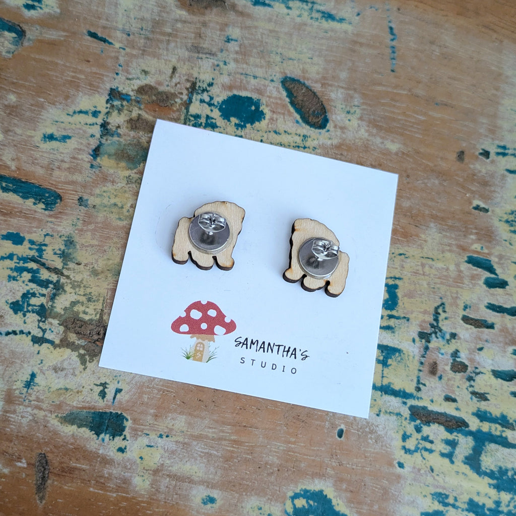 Pug Dog wooden stud earrings