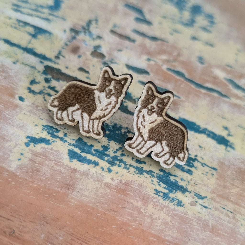 Border Collie Dog wooden stud earrings
