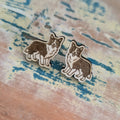 Border Collie Dog wooden stud earrings