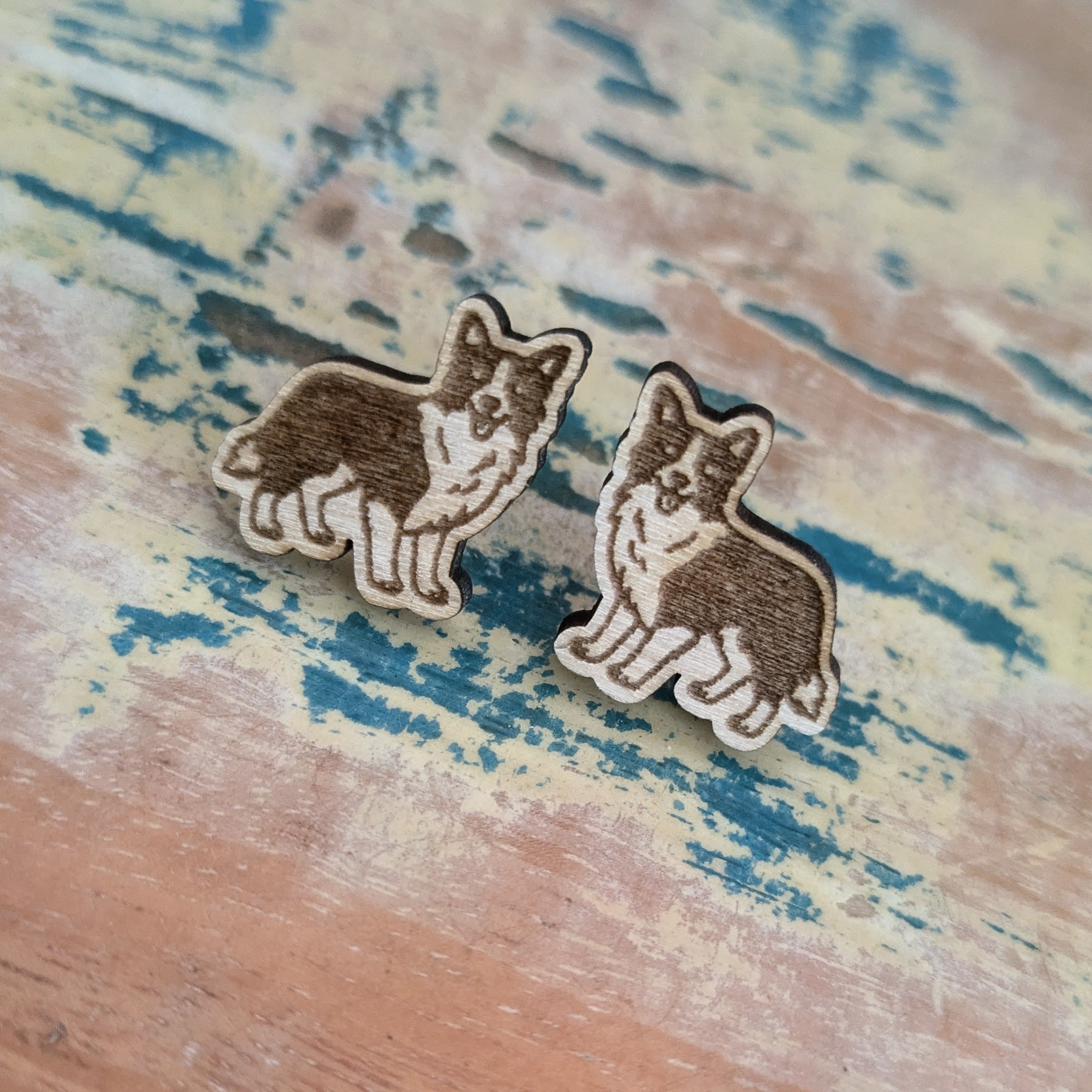 Border Collie Dog wooden stud earrings