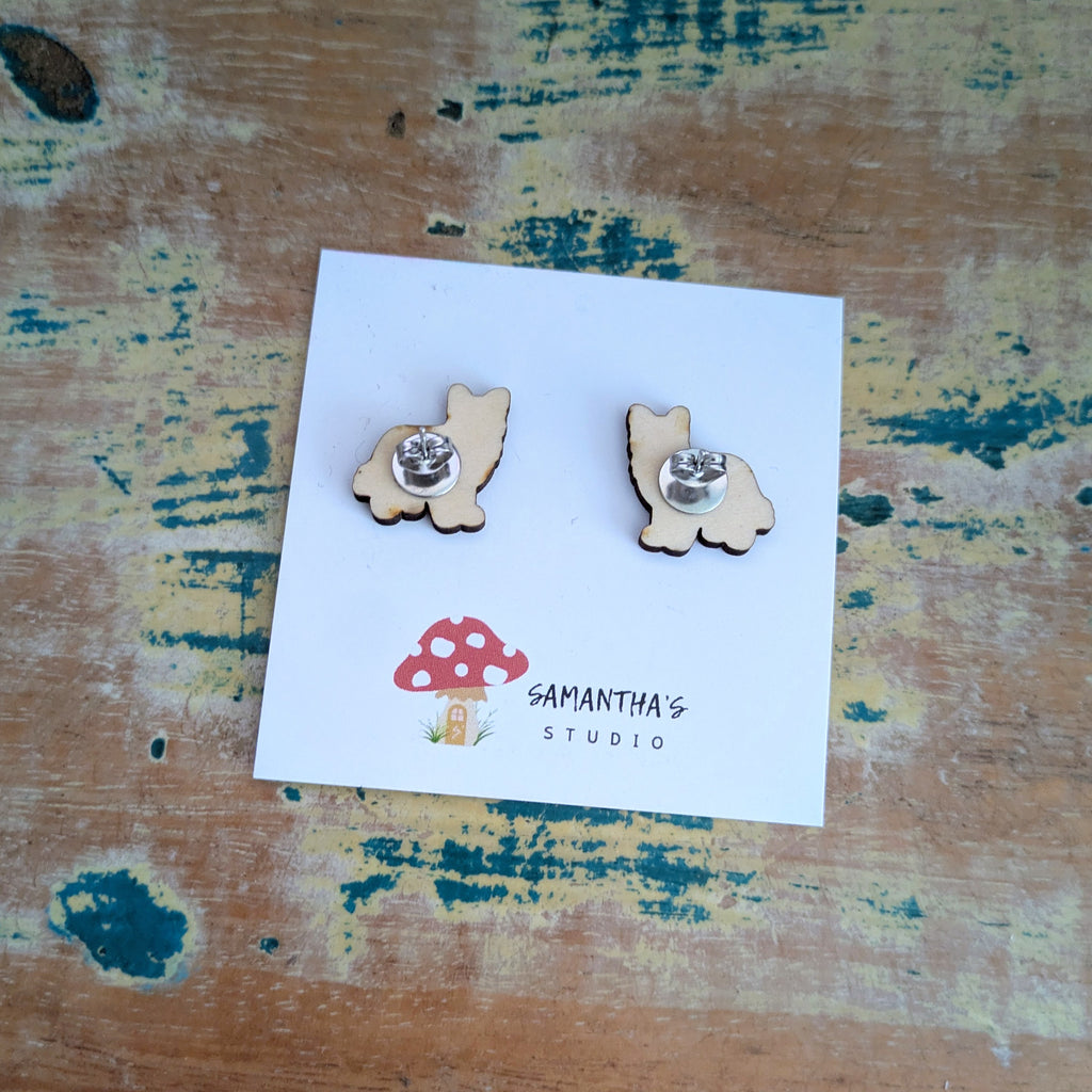 Border Collie Dog wooden stud earrings