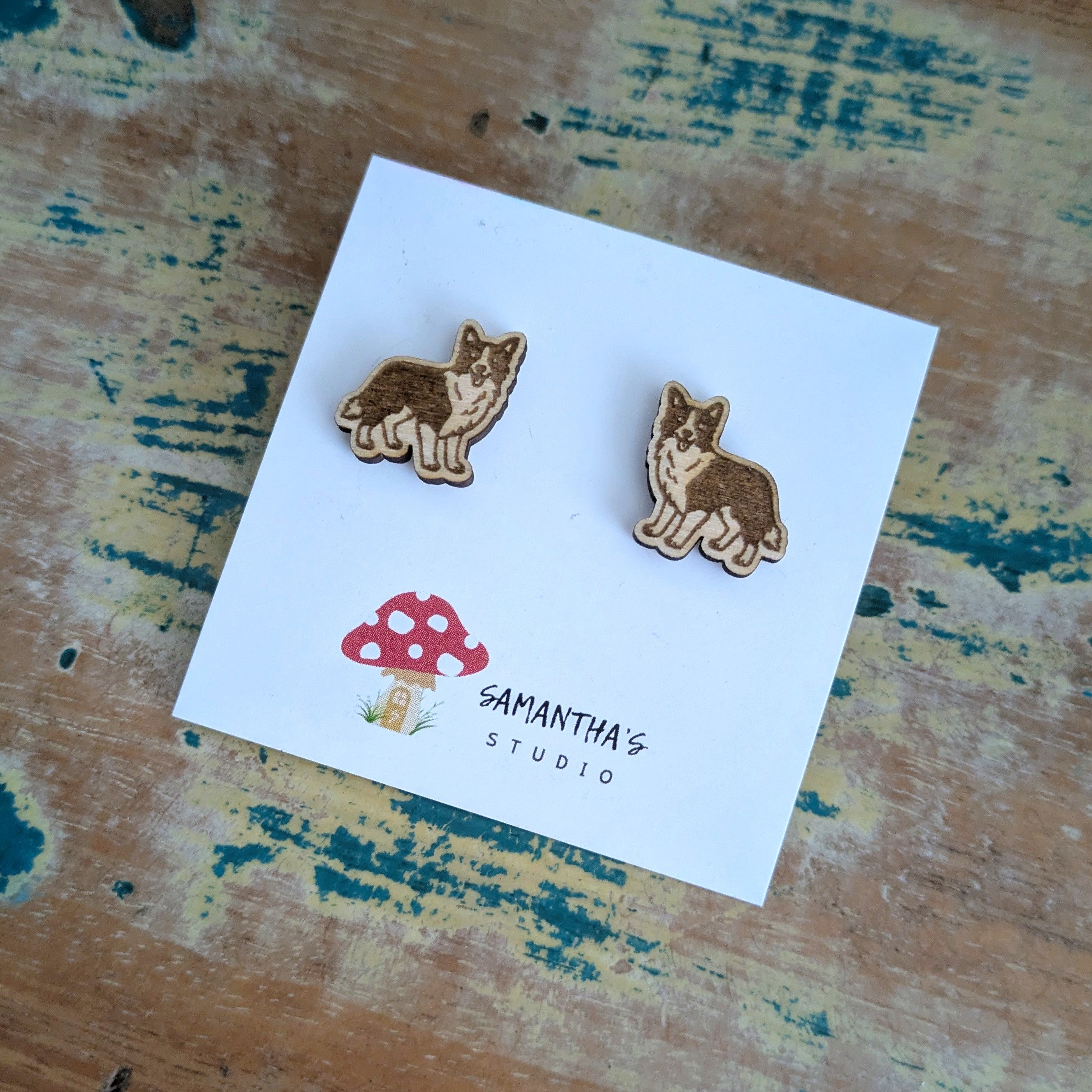 Border Collie Dog wooden stud earrings