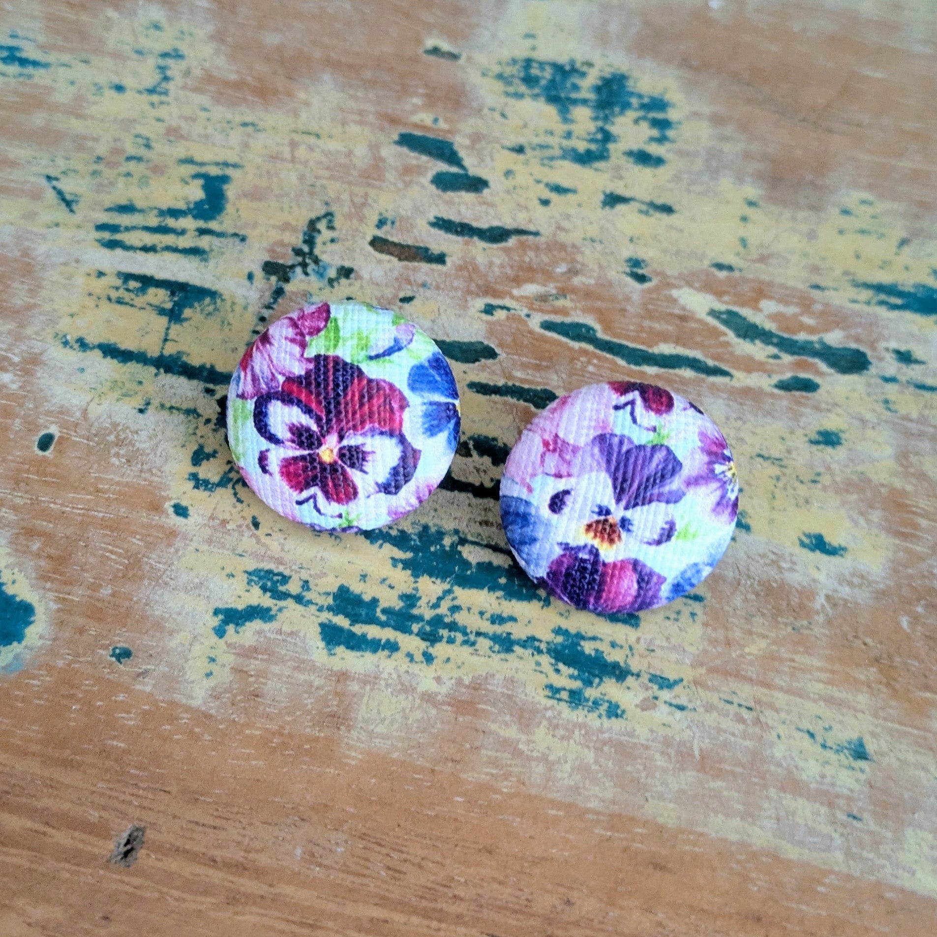 Pansy Flower Button Earrings
