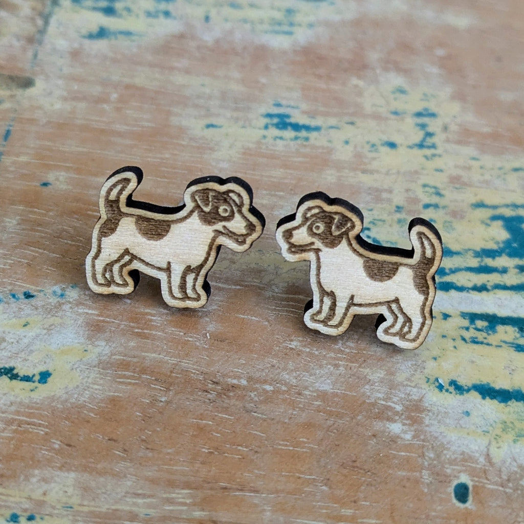 Jack Russell Dog wooden stud earrings