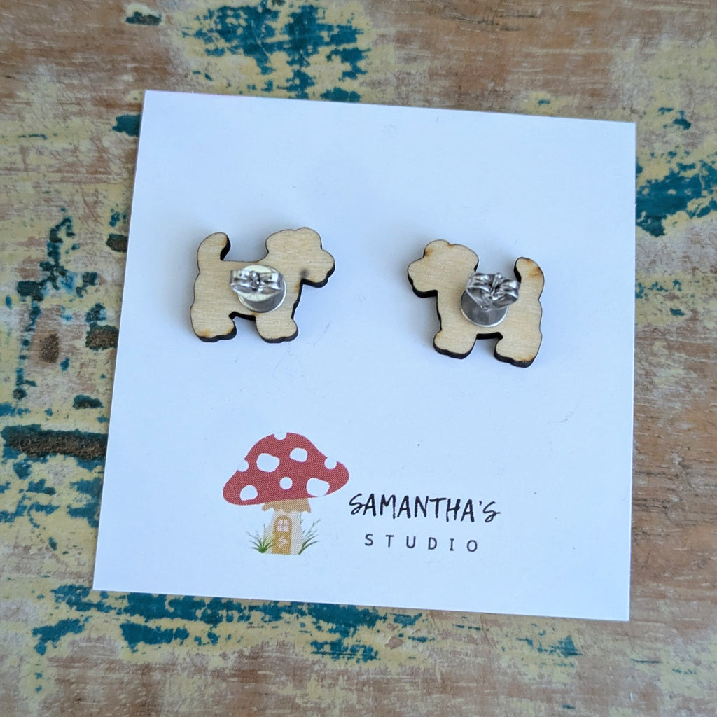 Jack Russell Dog wooden stud earrings