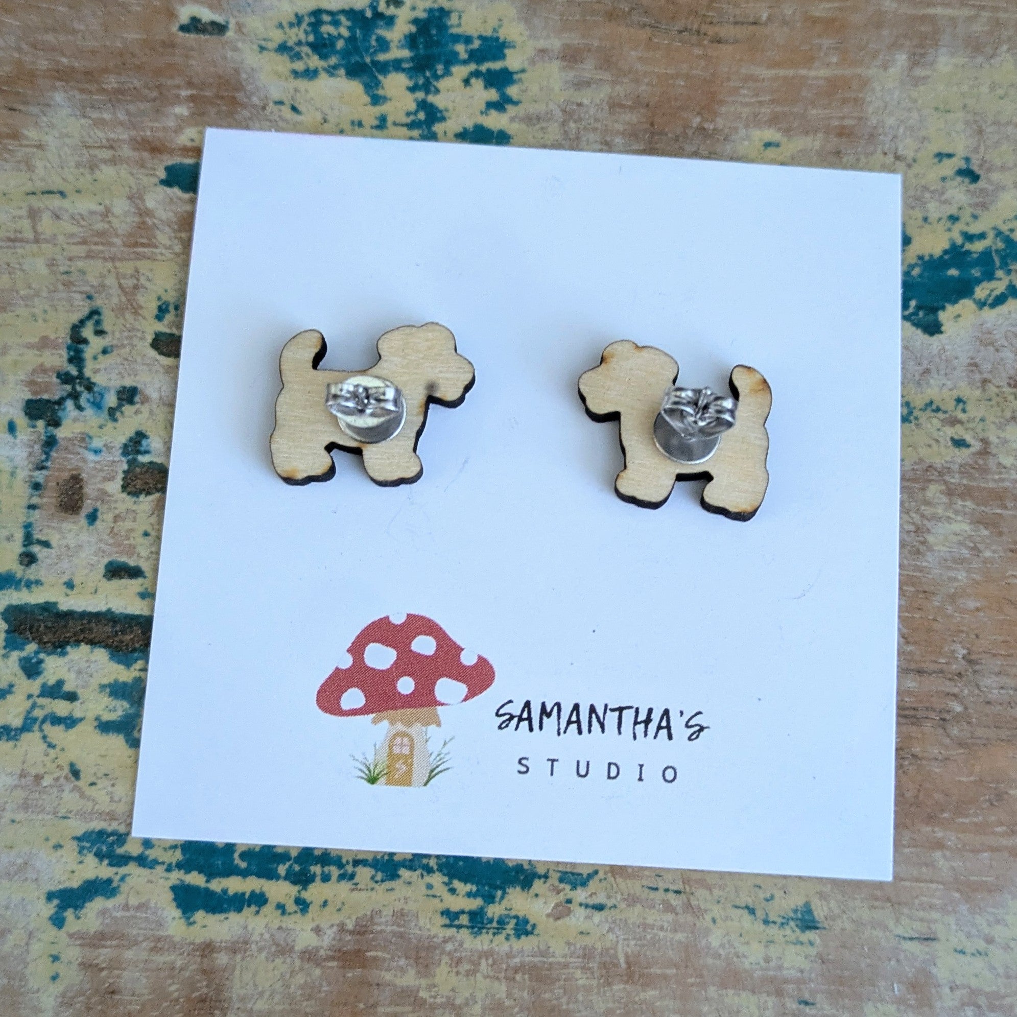 Jack Russell Dog wooden stud earrings