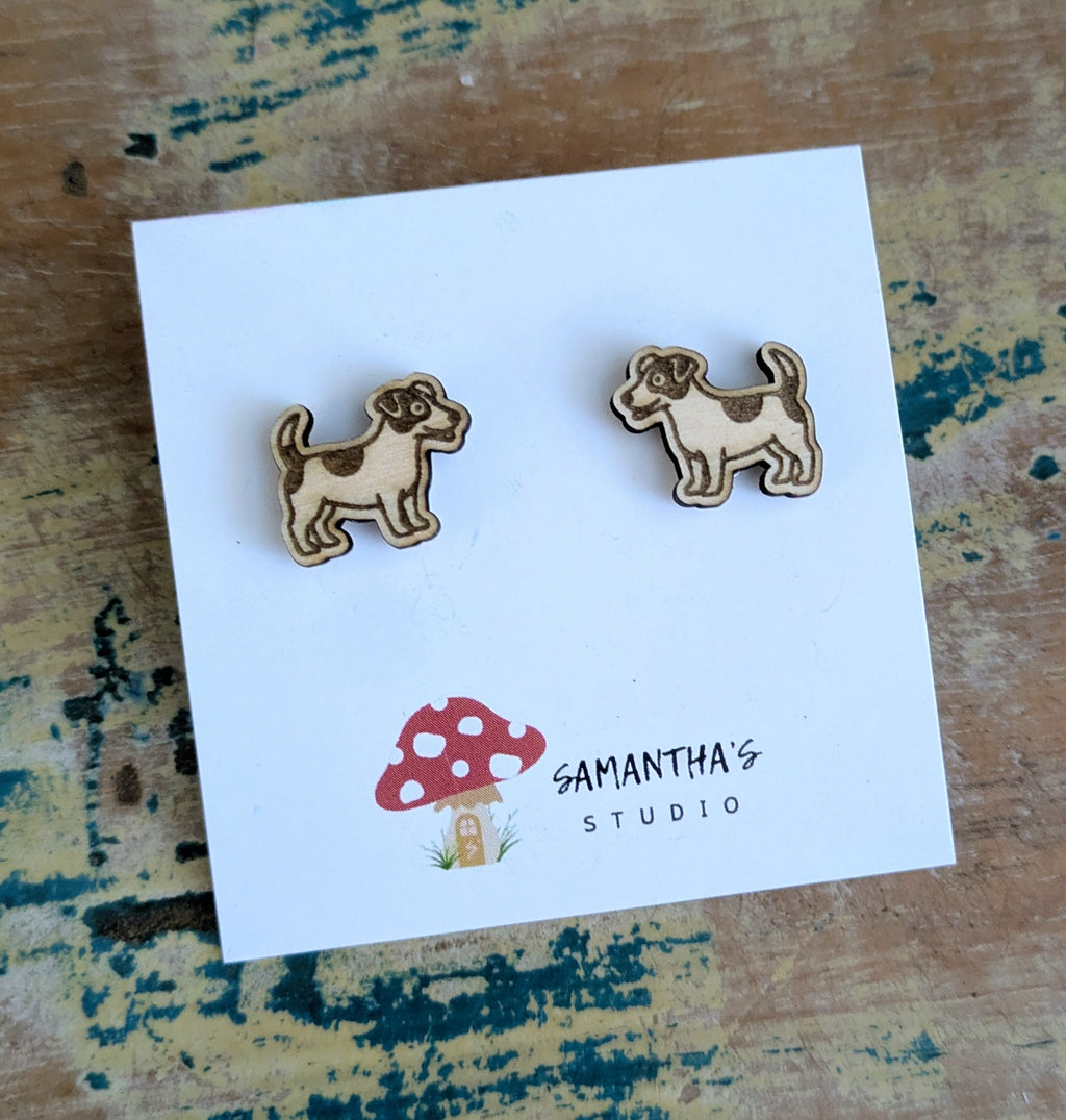 Jack Russell Dog wooden stud earrings