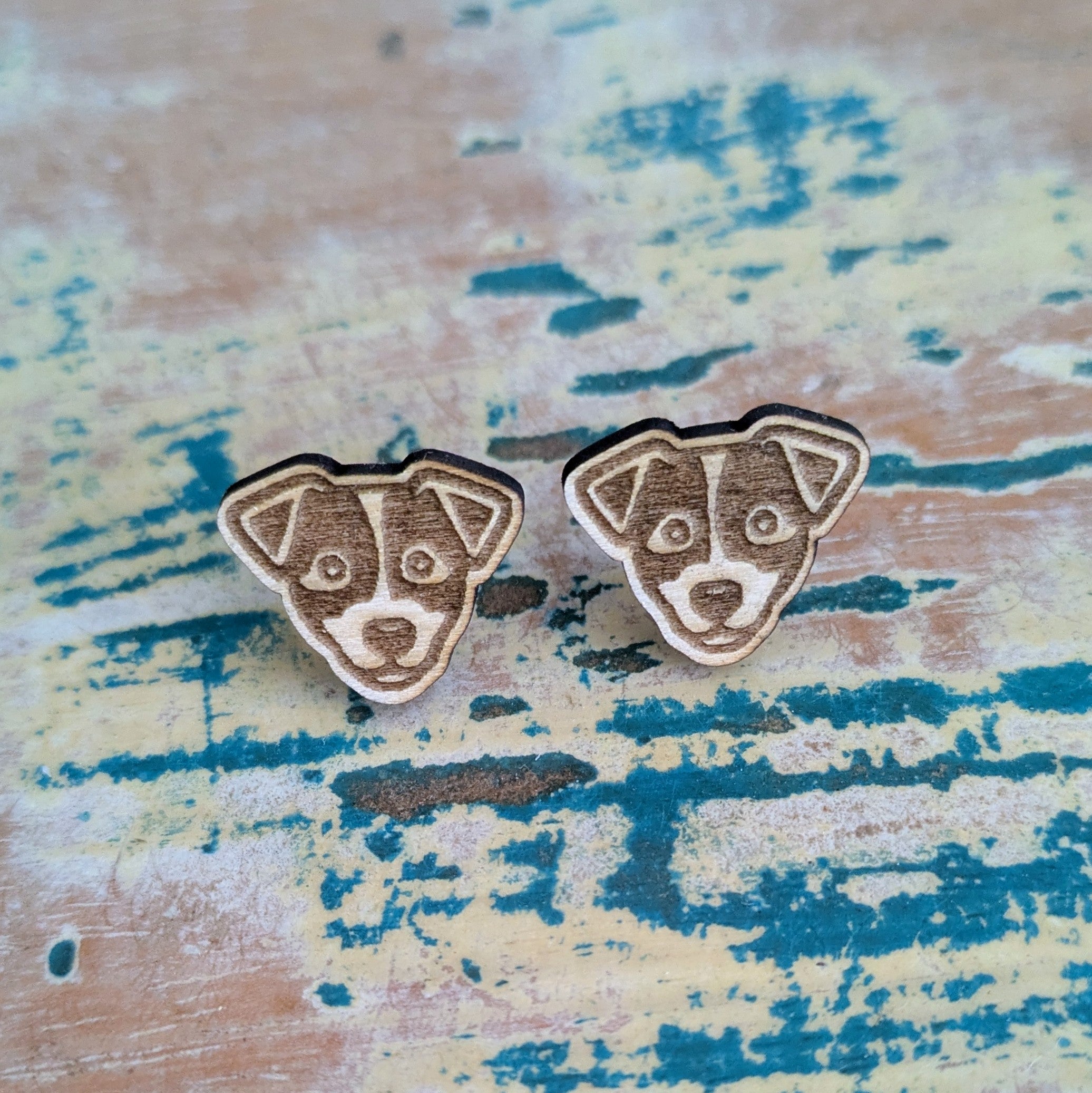 Jack Russell Face Dog wooden stud earrings