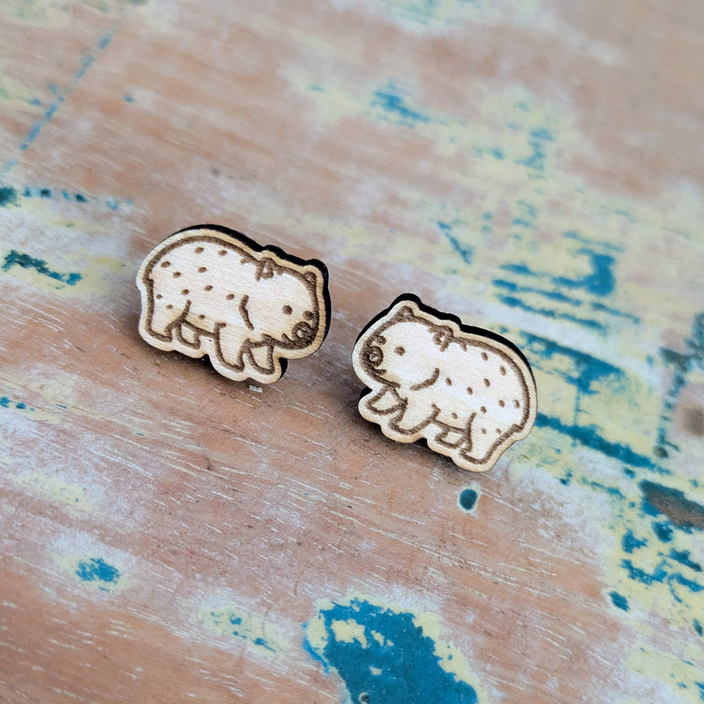 Wombat wooden stud earrings