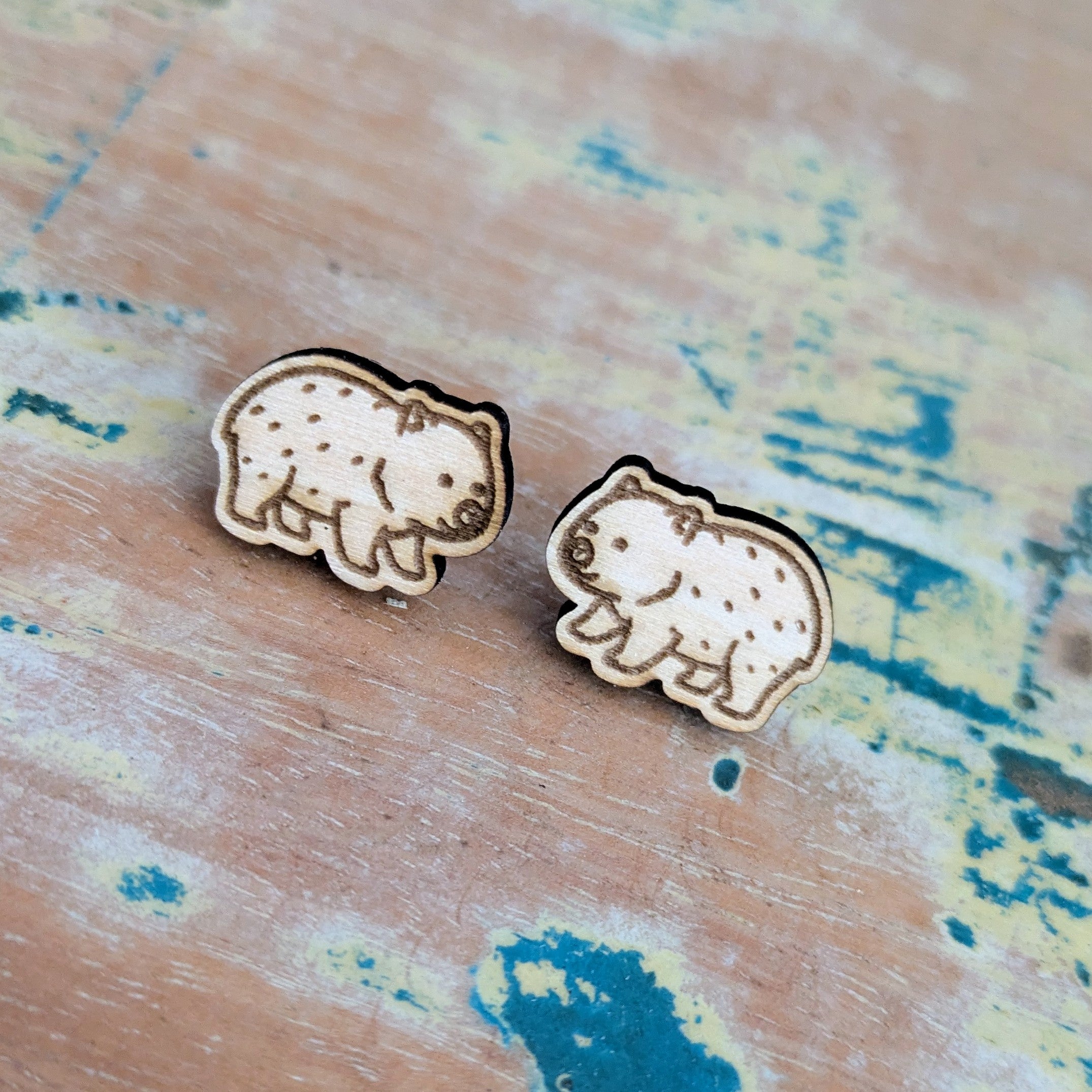 Wombat wooden stud earrings