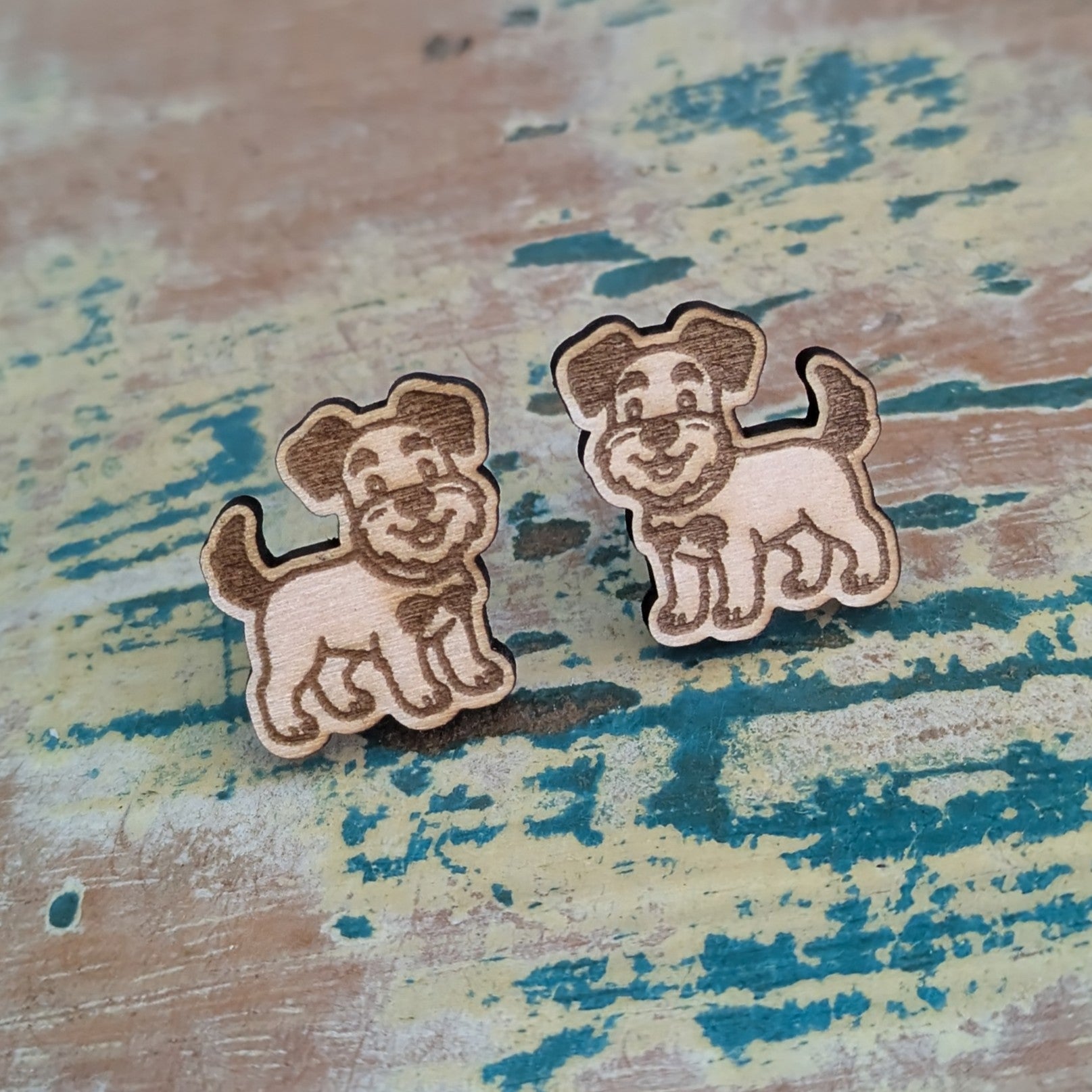 Schnauzer Dog wooden stud earrings