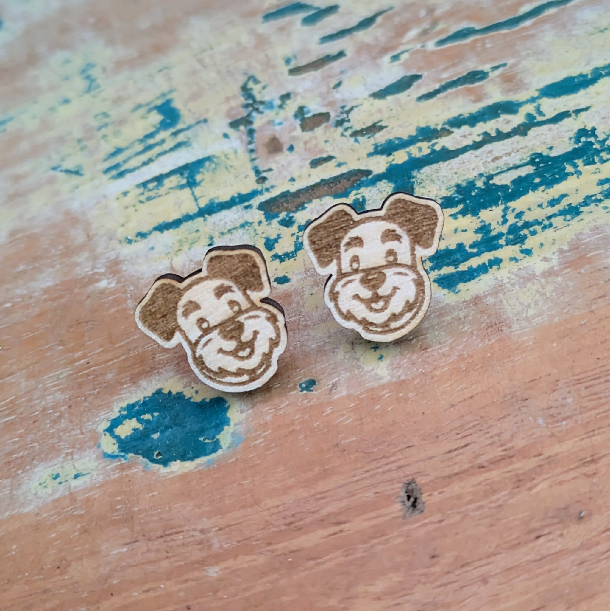 Schnauzer Face Dog wooden stud earrings