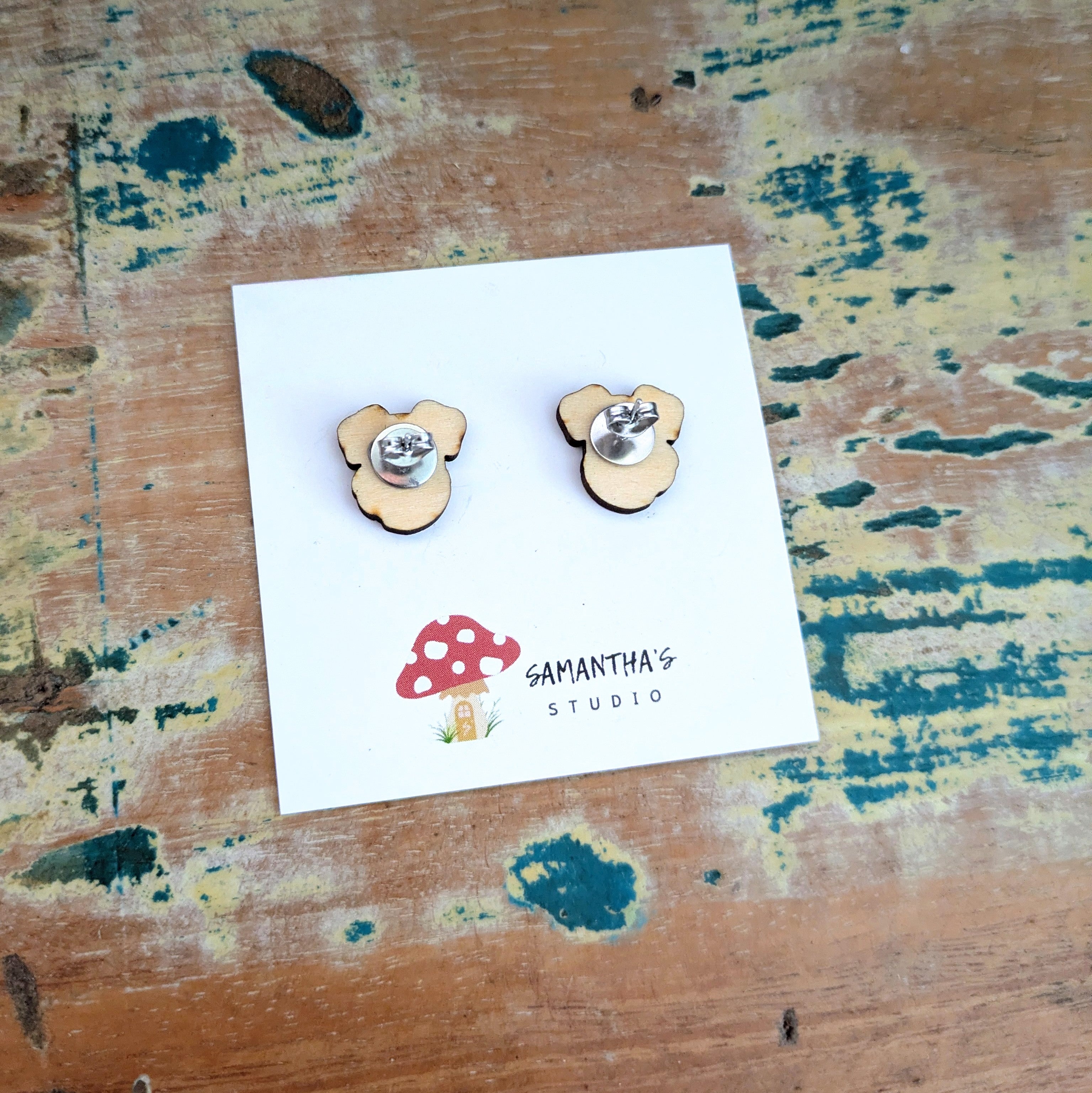 Schnauzer Face Dog wooden stud earrings