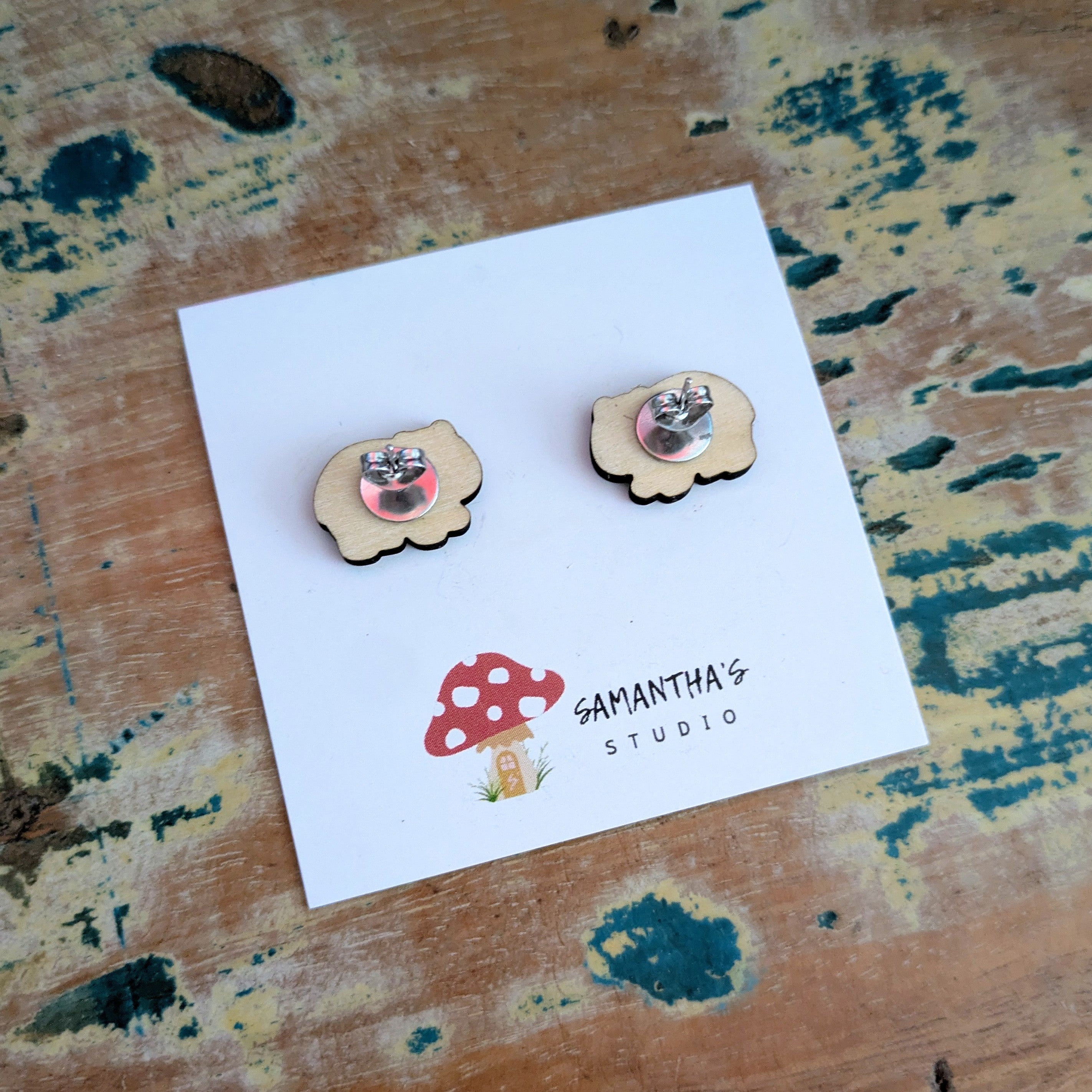Wombat wooden stud earrings