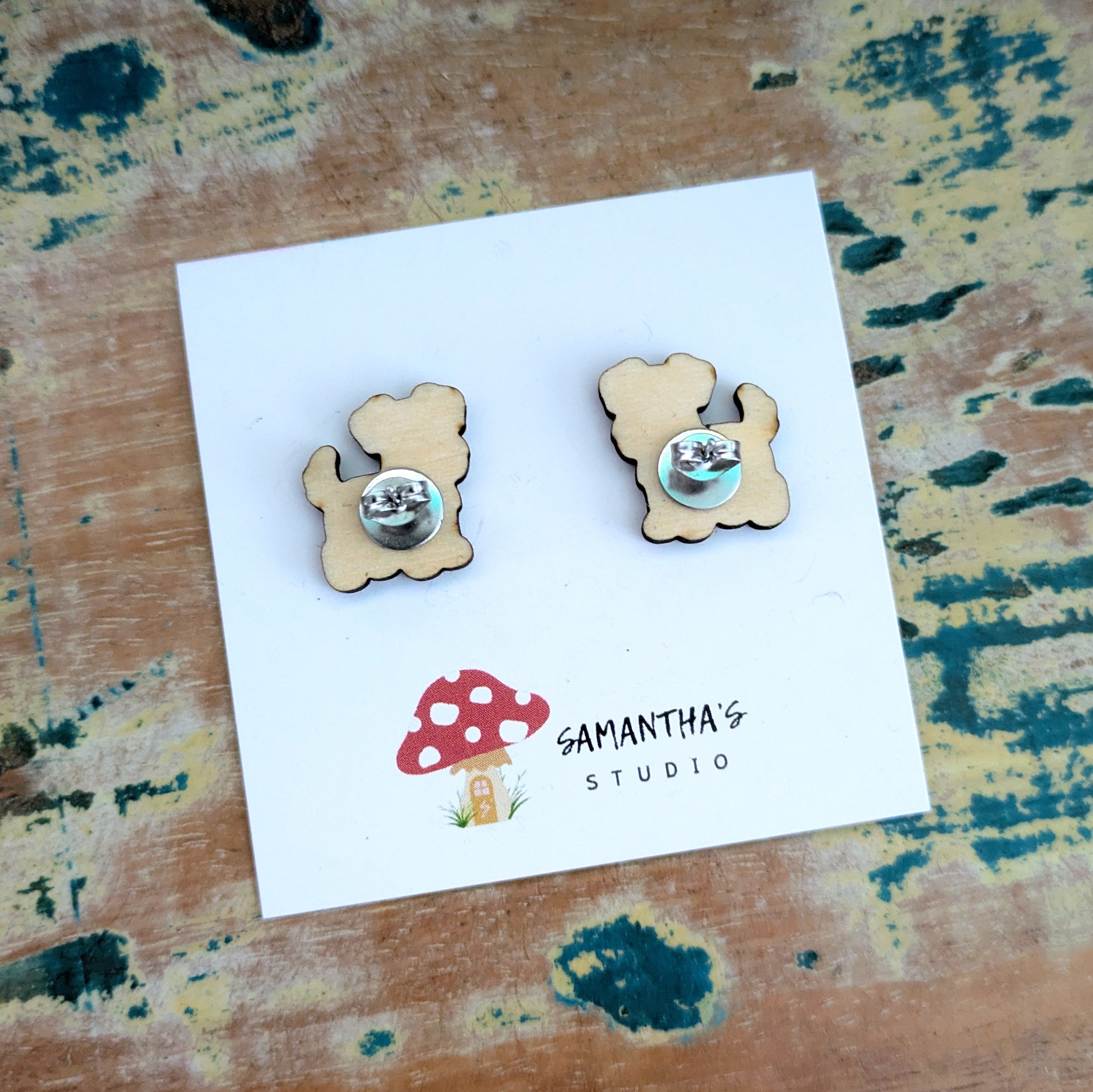 Schnauzer Dog wooden stud earrings