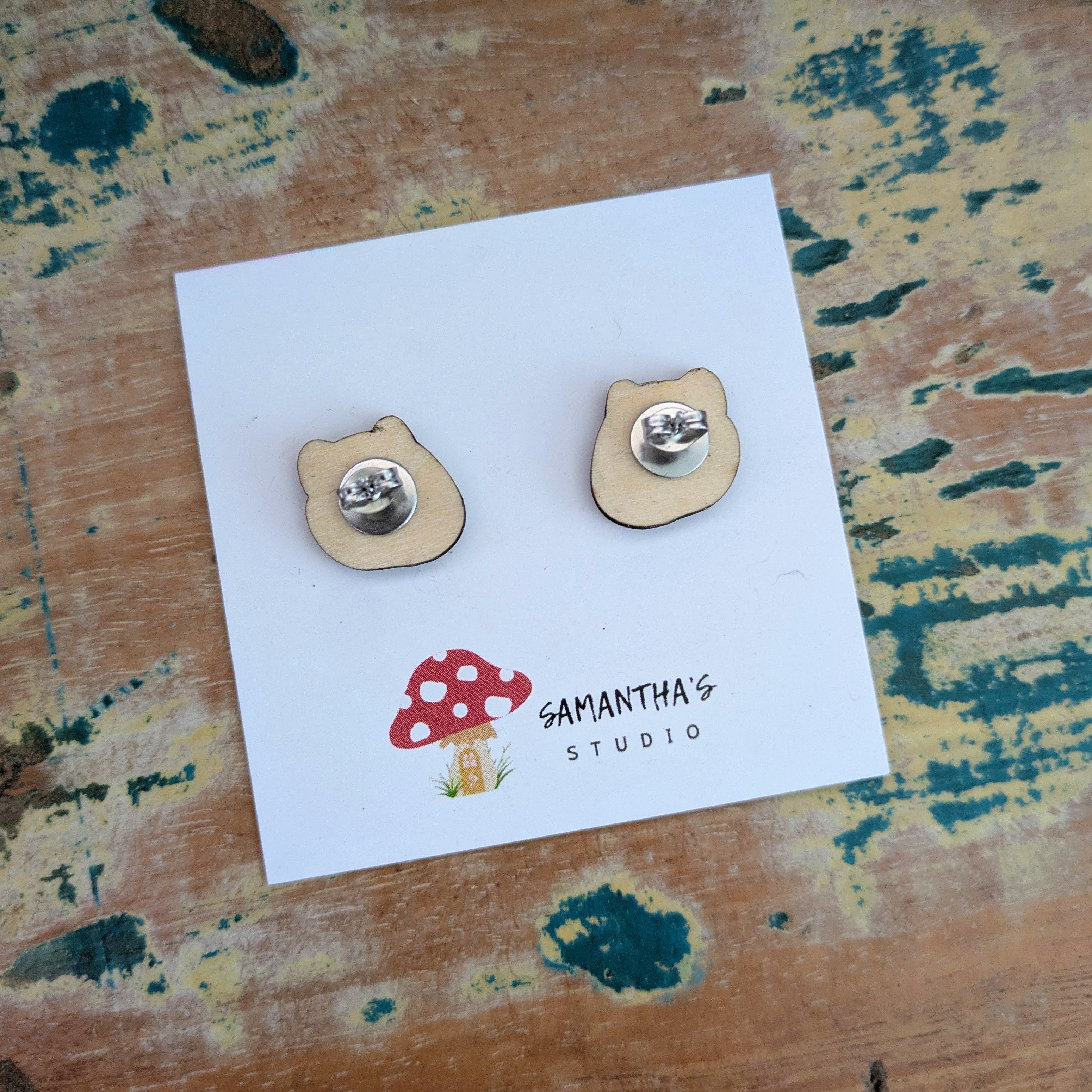 Wombat wooden face stud earrings