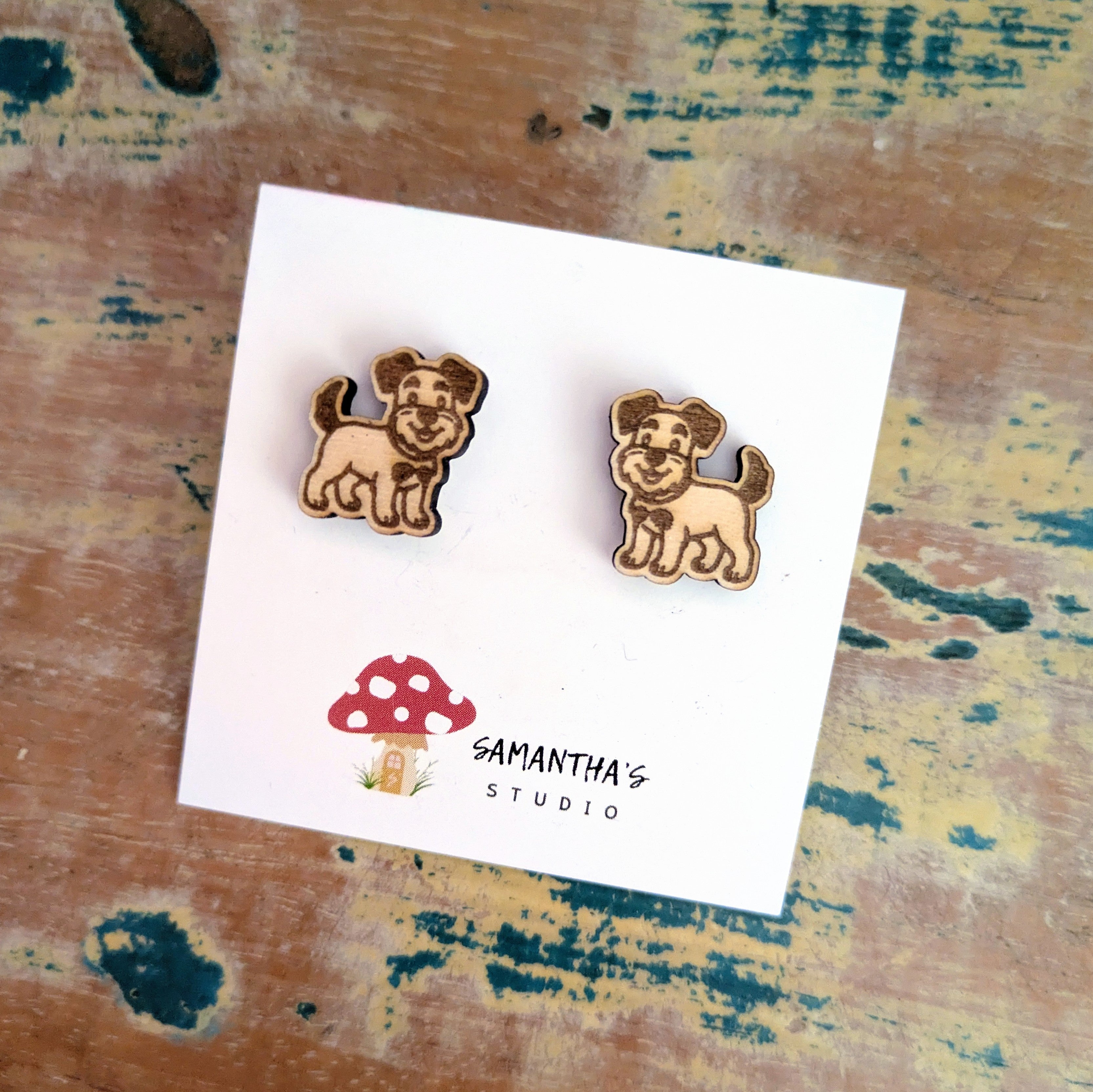 Schnauzer Dog wooden stud earrings