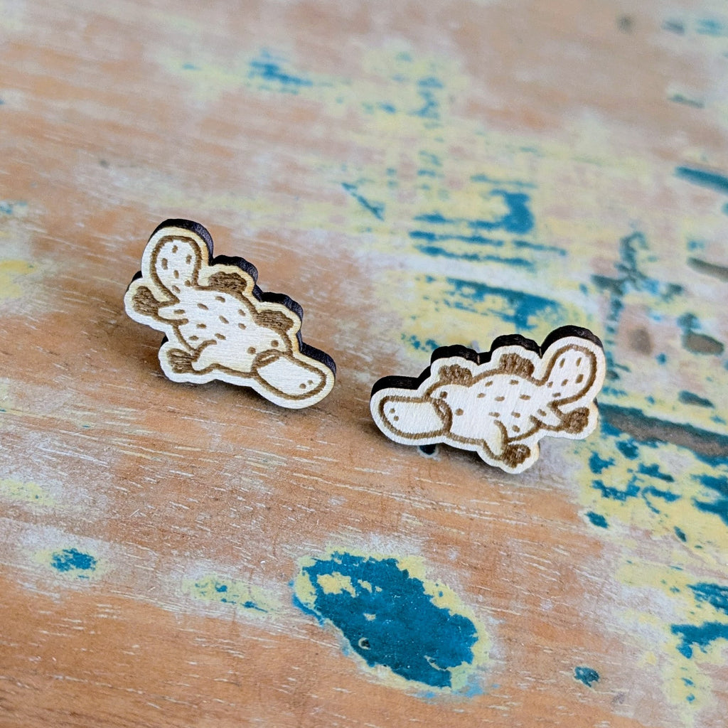 Platypus wooden stud earrings