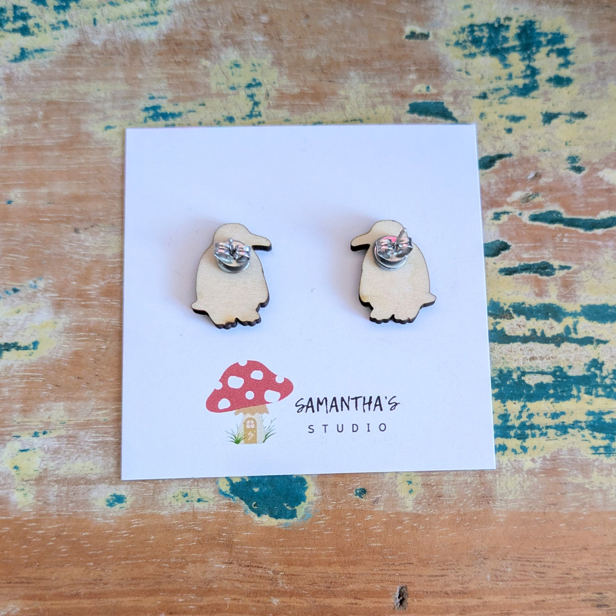 Penguin wooden stud earrings