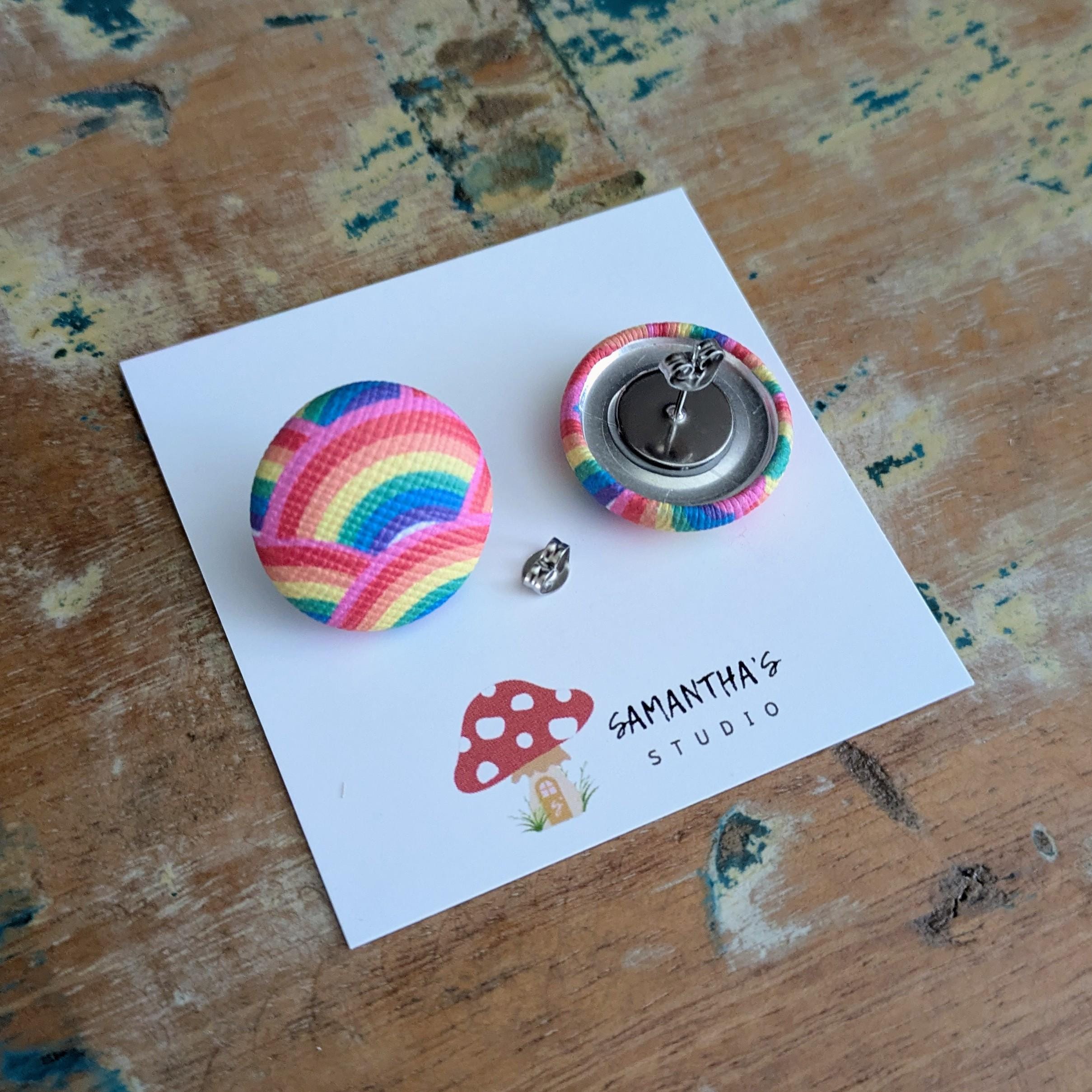 Rainbow button earrings
