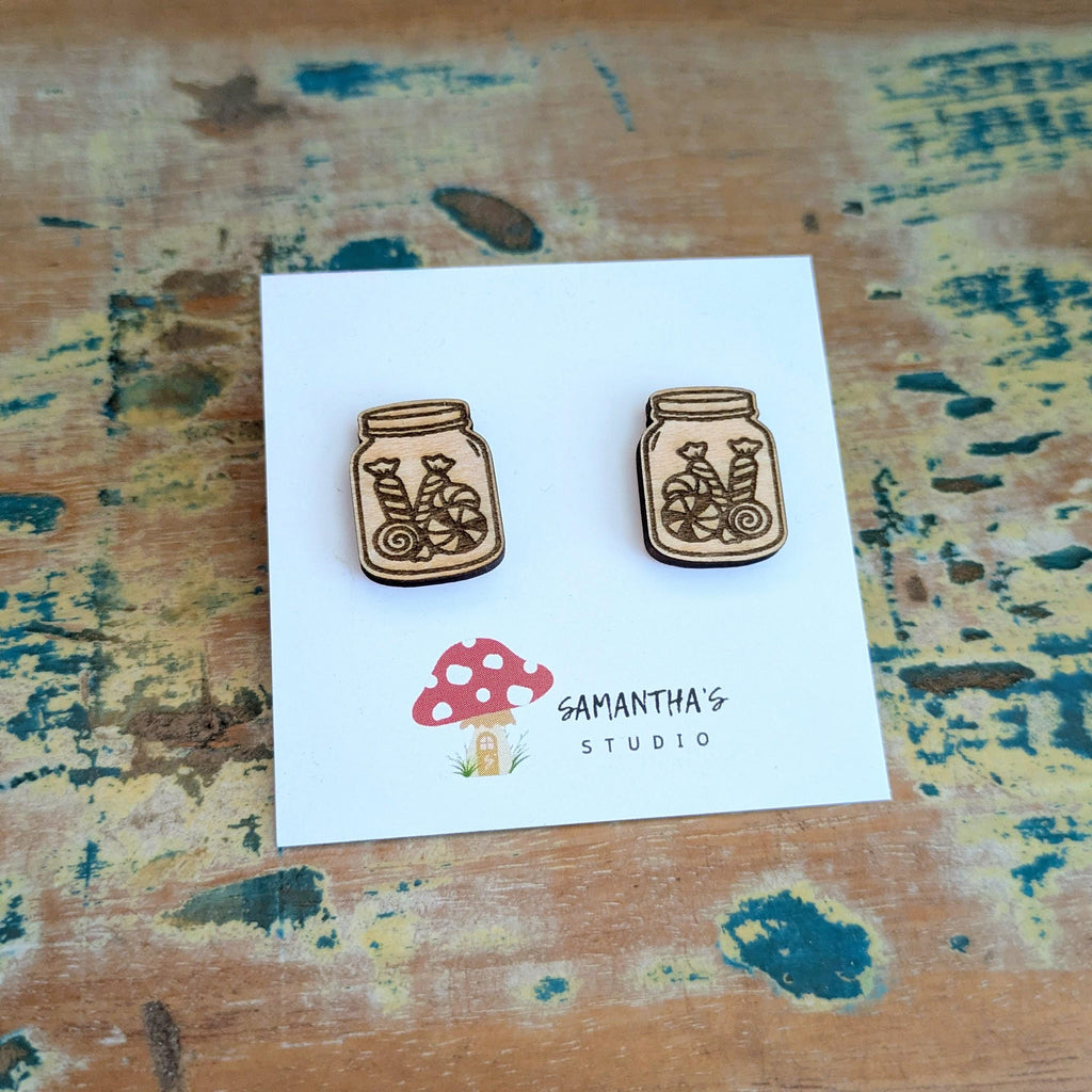 Lolly Jar wooden stud earrings