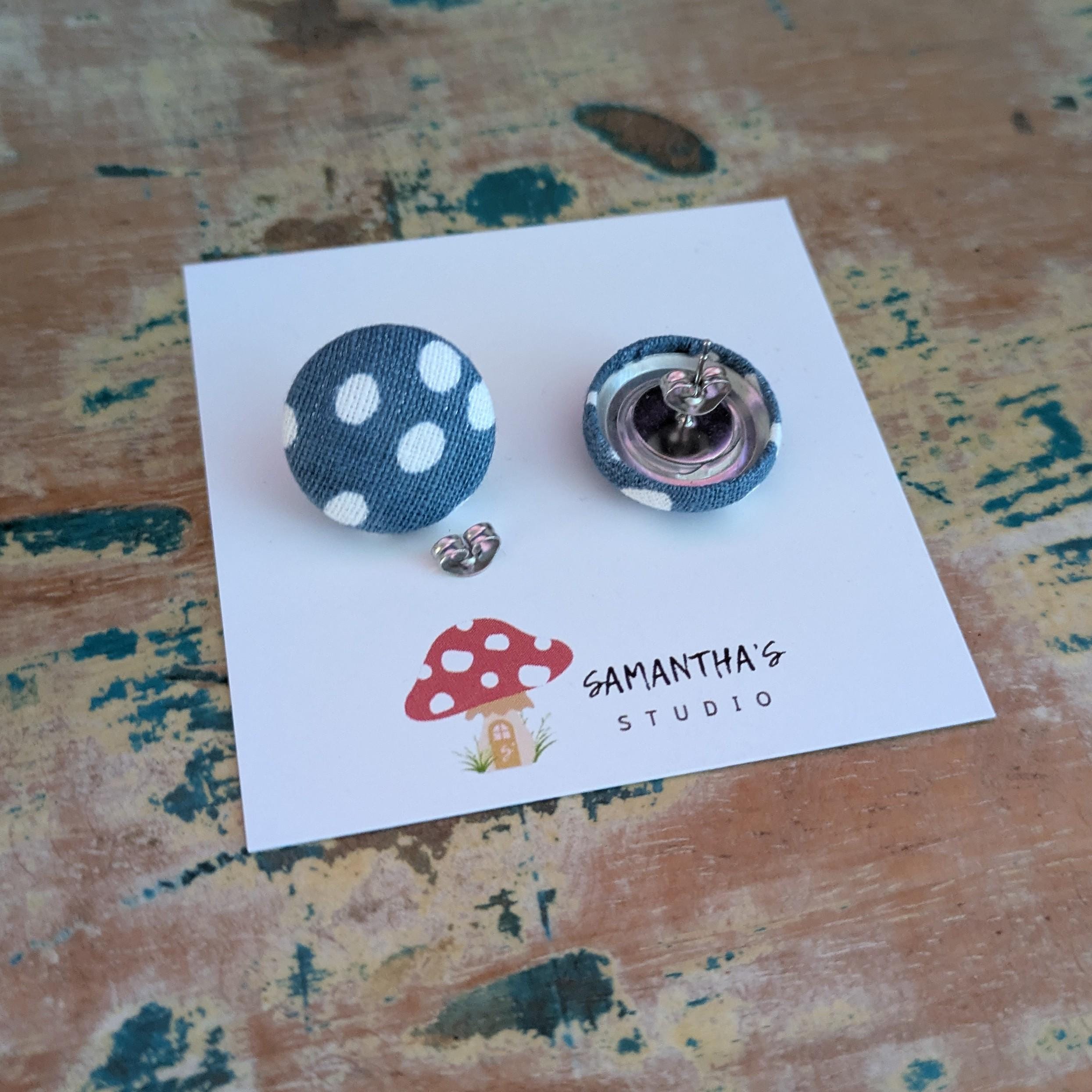 Duck Egg Blue & Organic Polka Dot Button stud earrings
