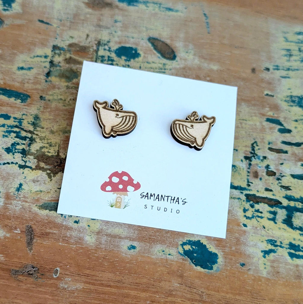 Whale Wooden Stud earrings