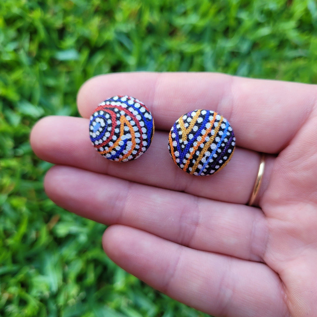 Indigenous Art Fabric Button stud earrings