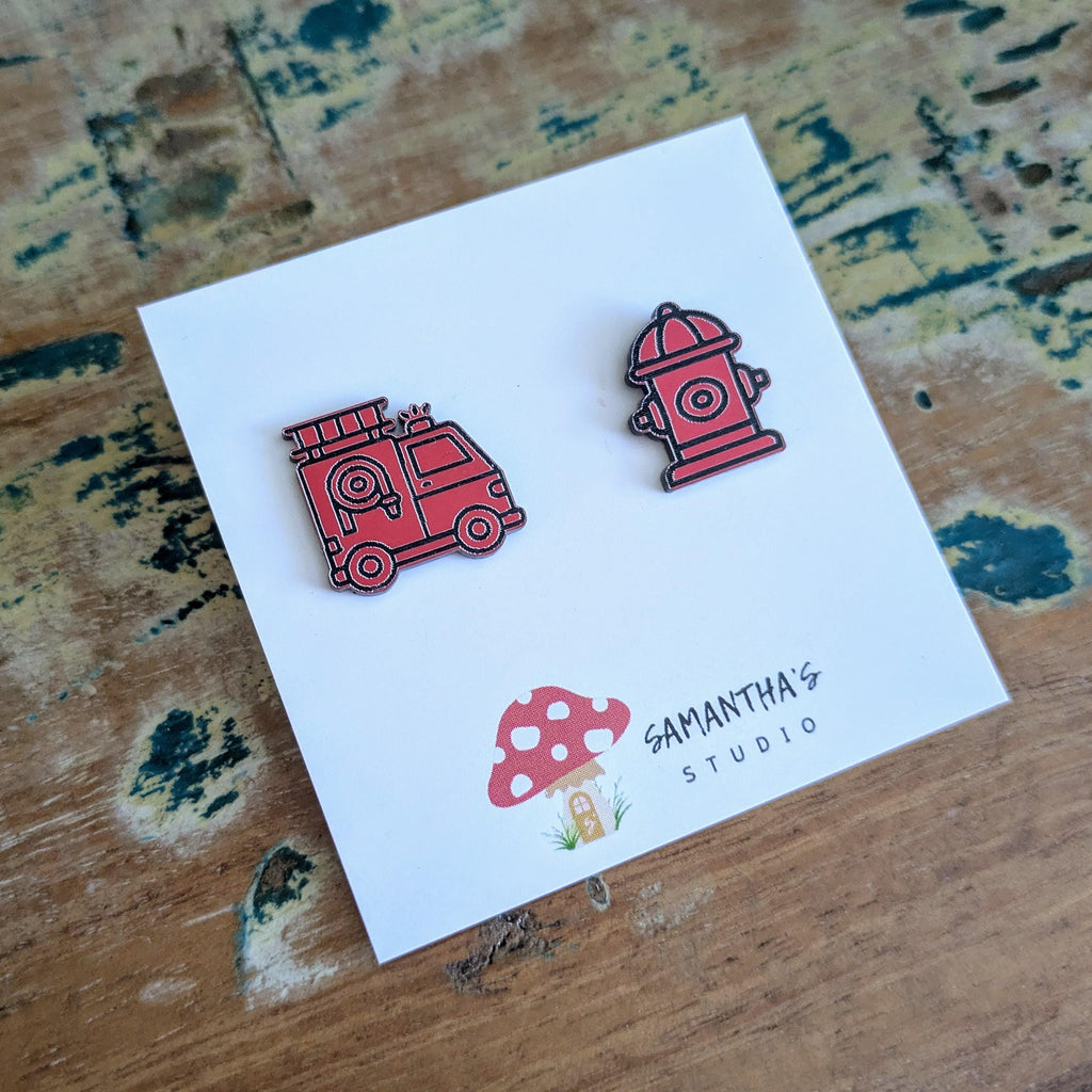 Fire Truck & Fire Hydrant Stud Earrings